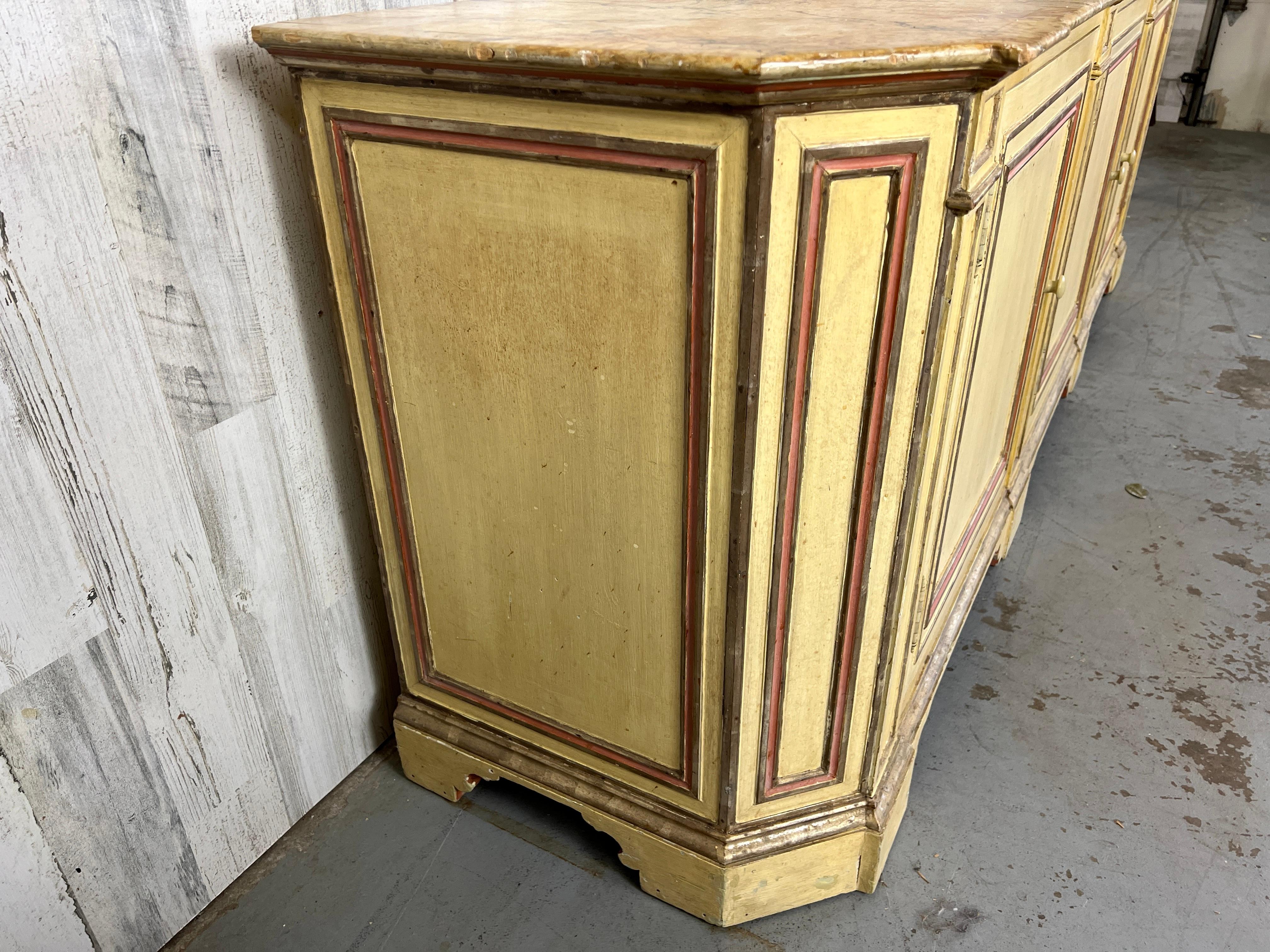 Rustic Italian Hand Painted with Faux Marble top Buffet For Sale 5