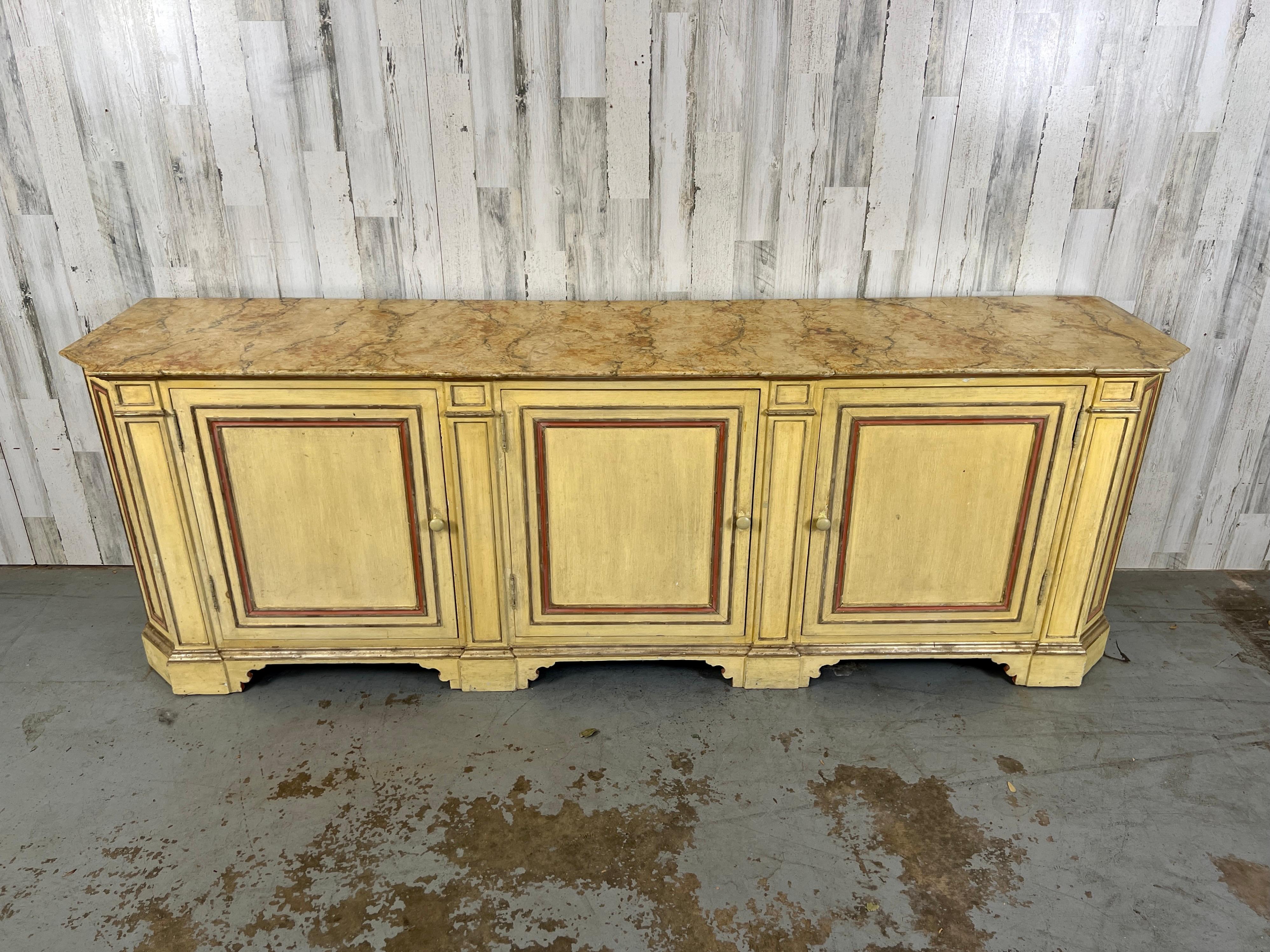 Rustic Italian Hand Painted with Faux Marble top Buffet In Good Condition For Sale In Denton, TX