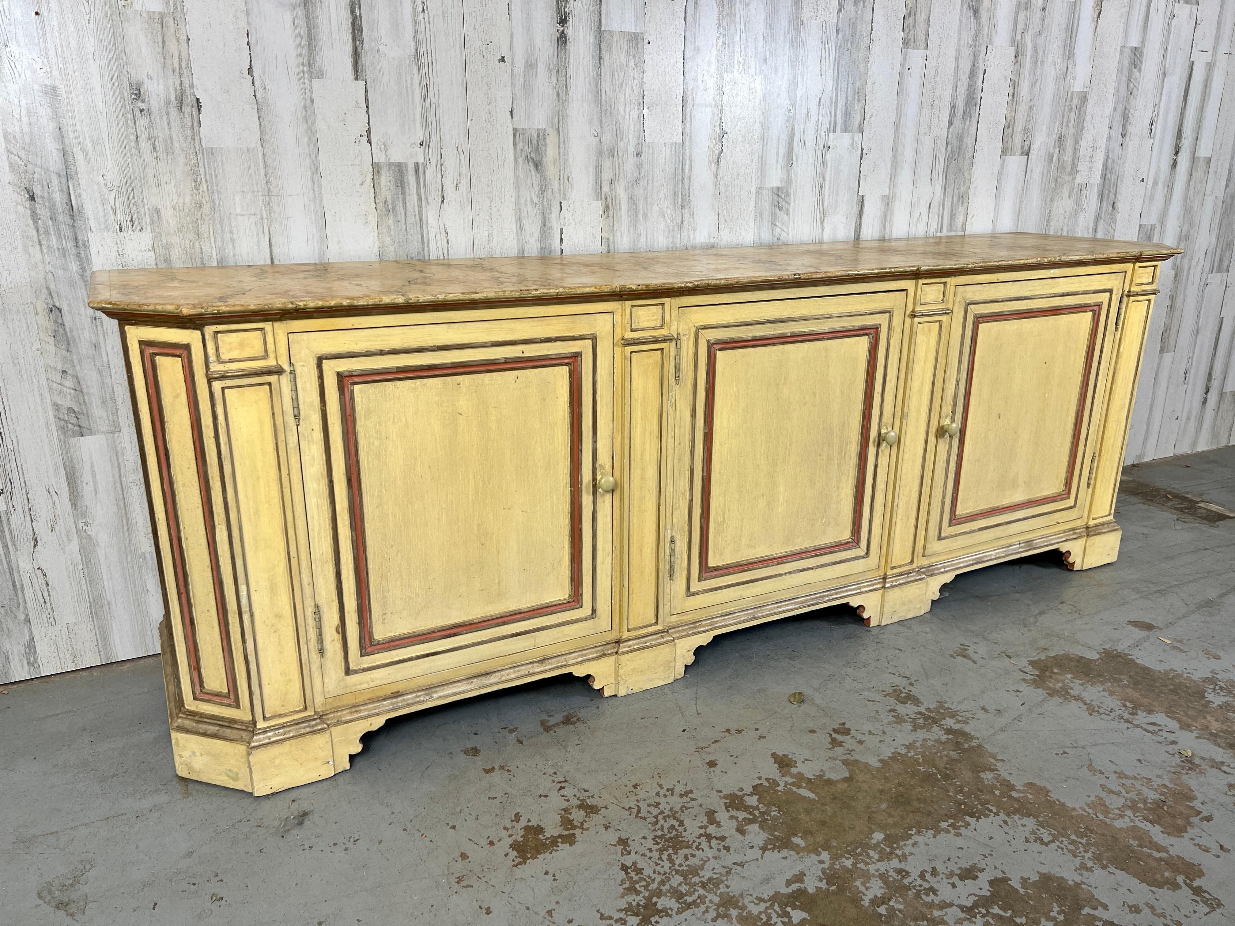 Wood Rustic Italian Hand Painted with Faux Marble top Buffet For Sale