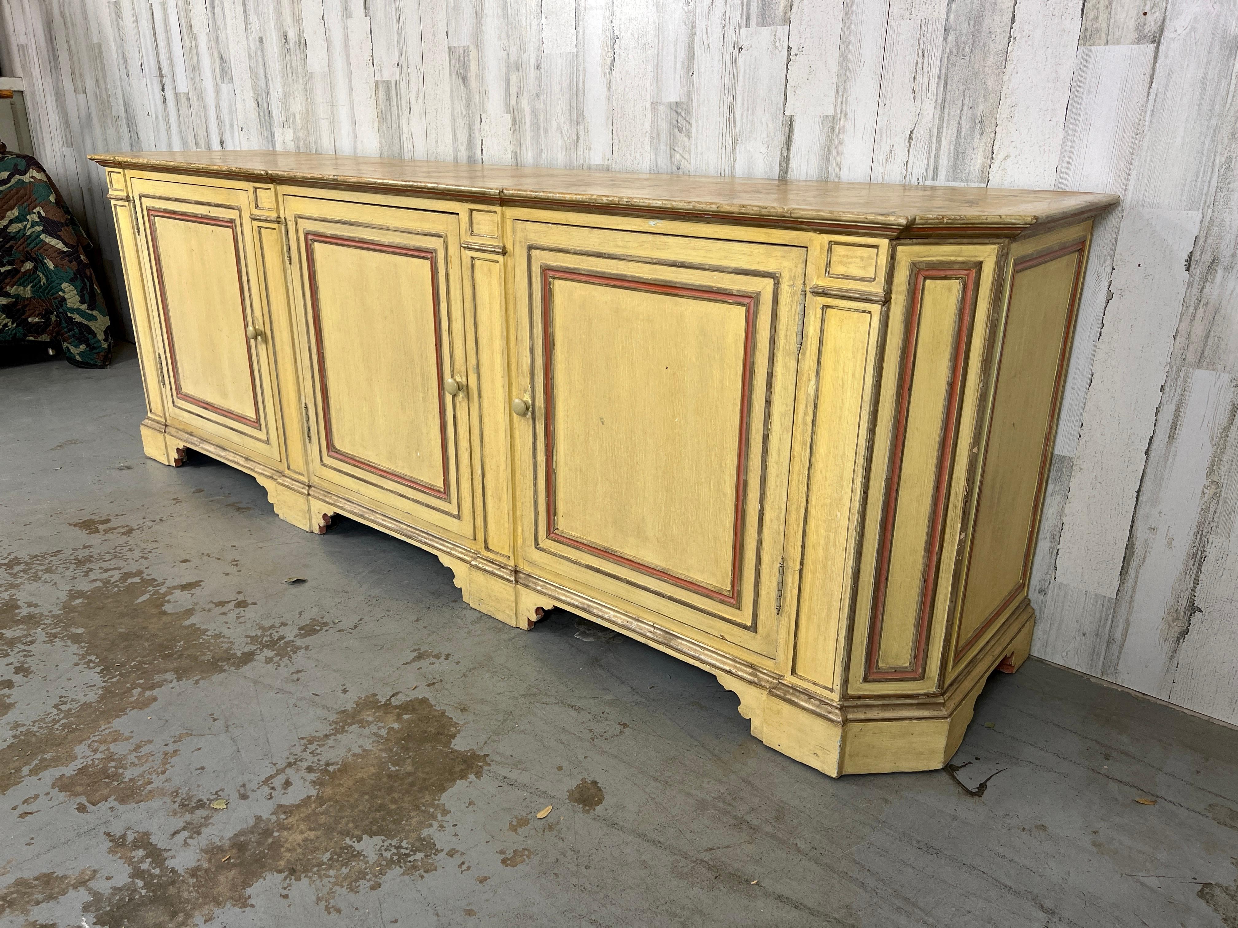 Rustic Italian Hand Painted with Faux Marble top Buffet For Sale 1