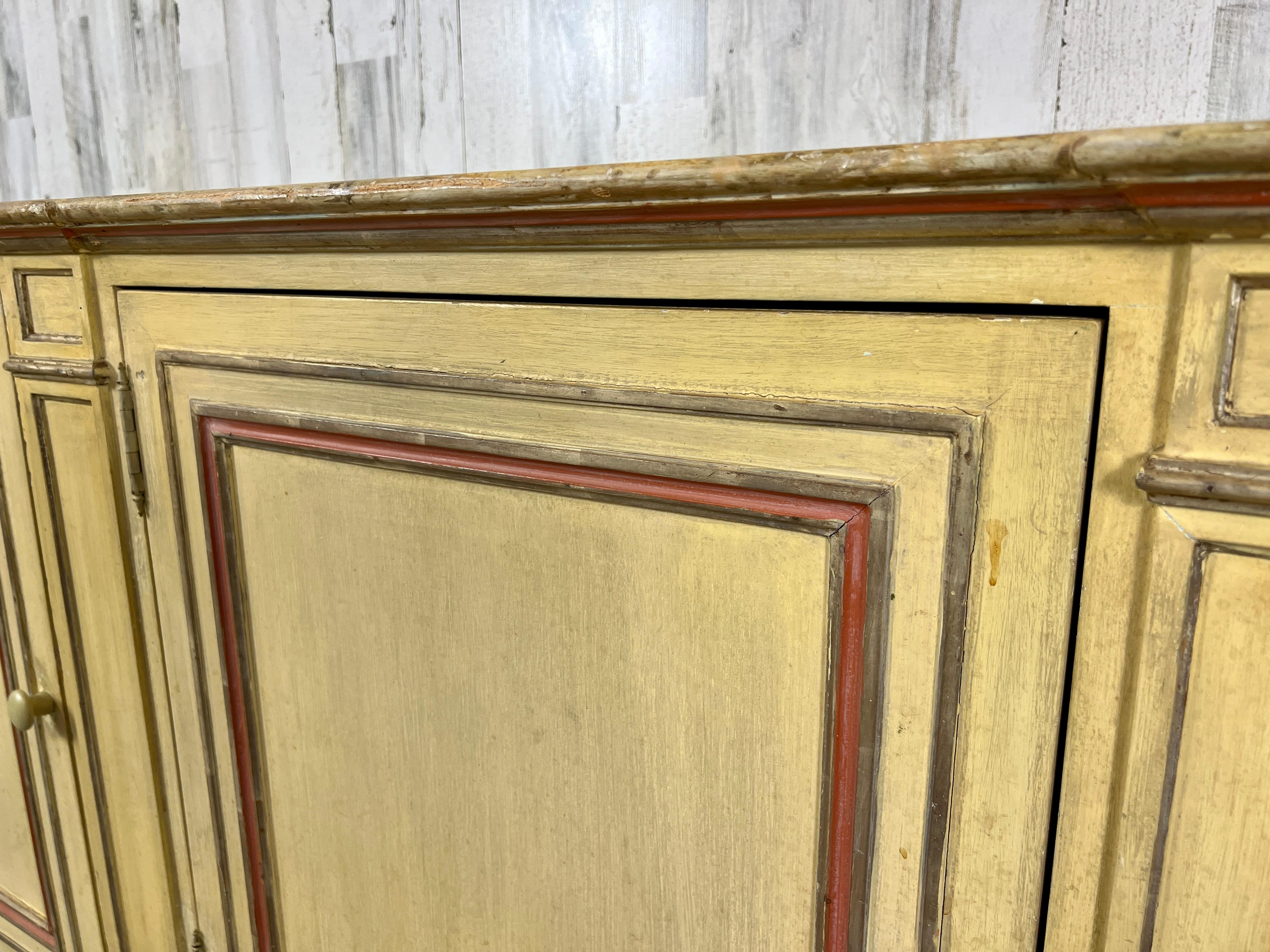Rustic Italian Hand Painted with Faux Marble top Buffet For Sale 3