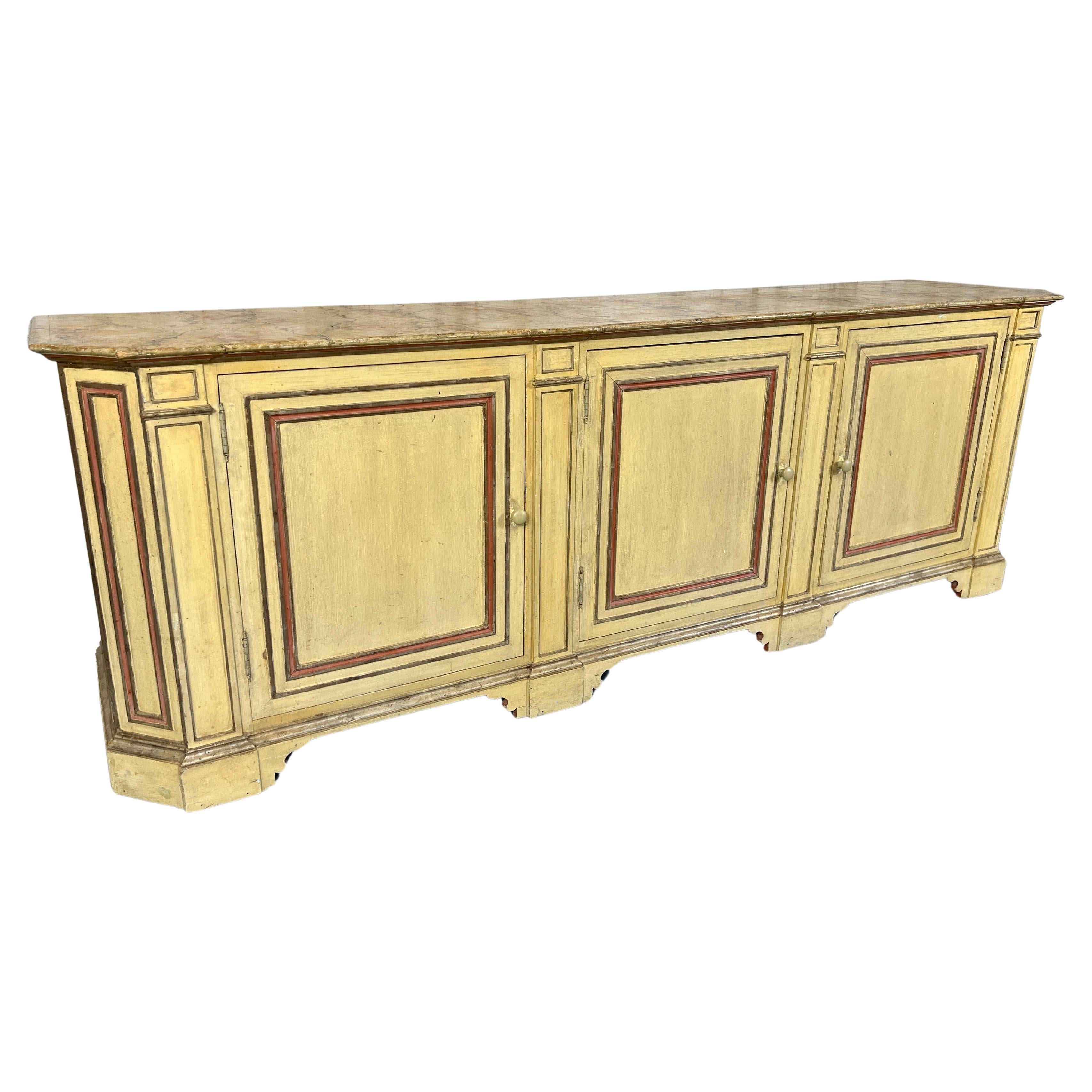 Rustic Italian Hand Painted with Faux Marble top Buffet For Sale