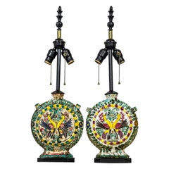 Rustic Italian Majolica Ceramic Wine Cantina Lamps, Pair