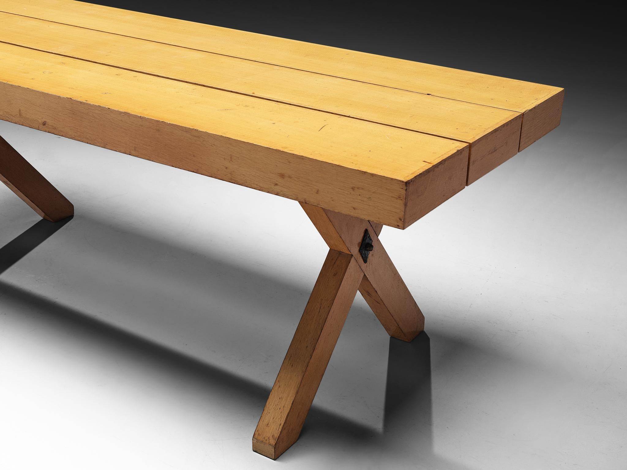 Rustic Italian Oak Cross-legged Dining Table with Iron For Sale 2