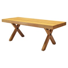 Rustic Italian Oak Cross-legged Dining Table with Iron