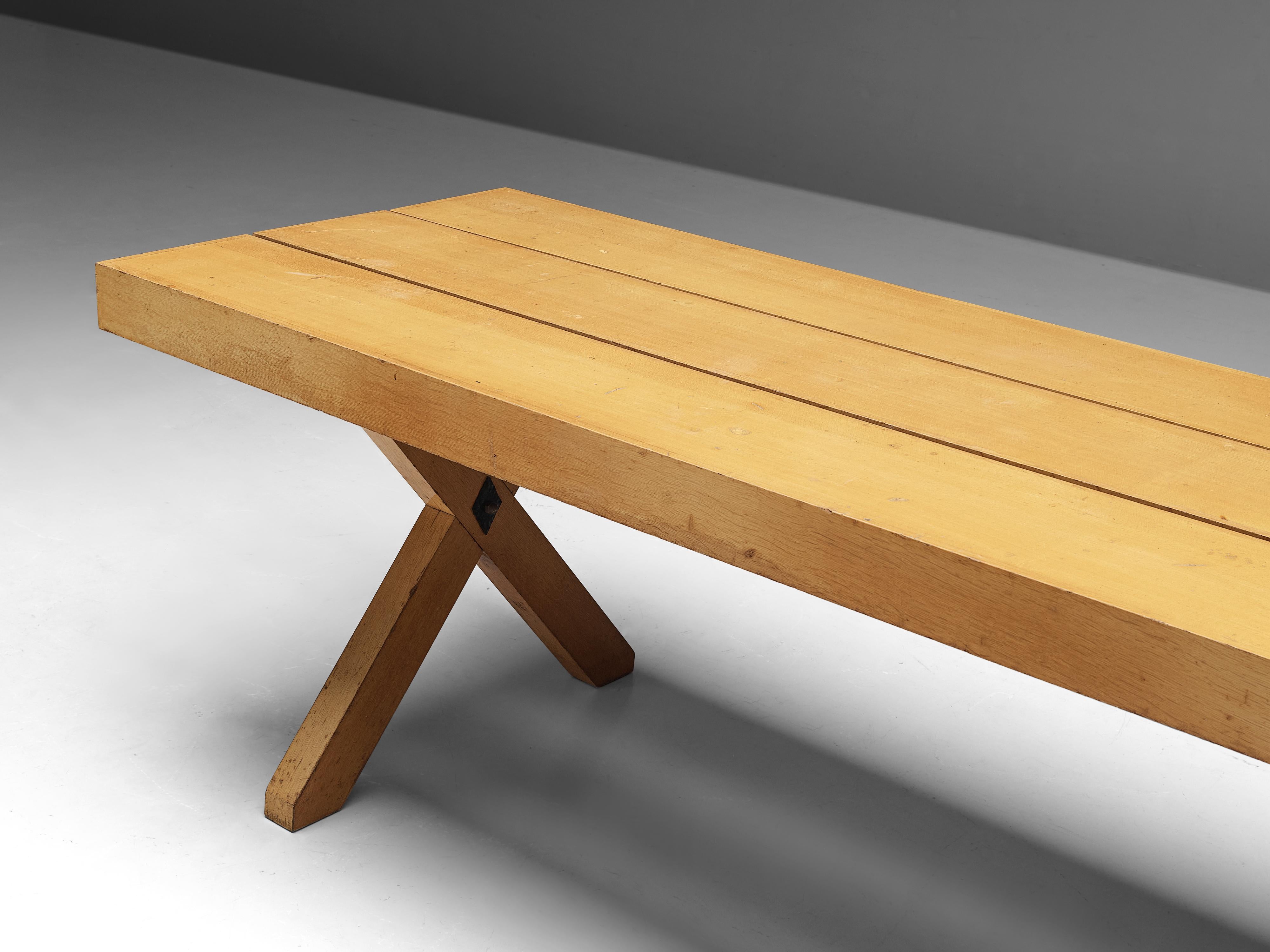 Rustic Italian Oak Cross-Legged Dining Table with Metal For Sale 2