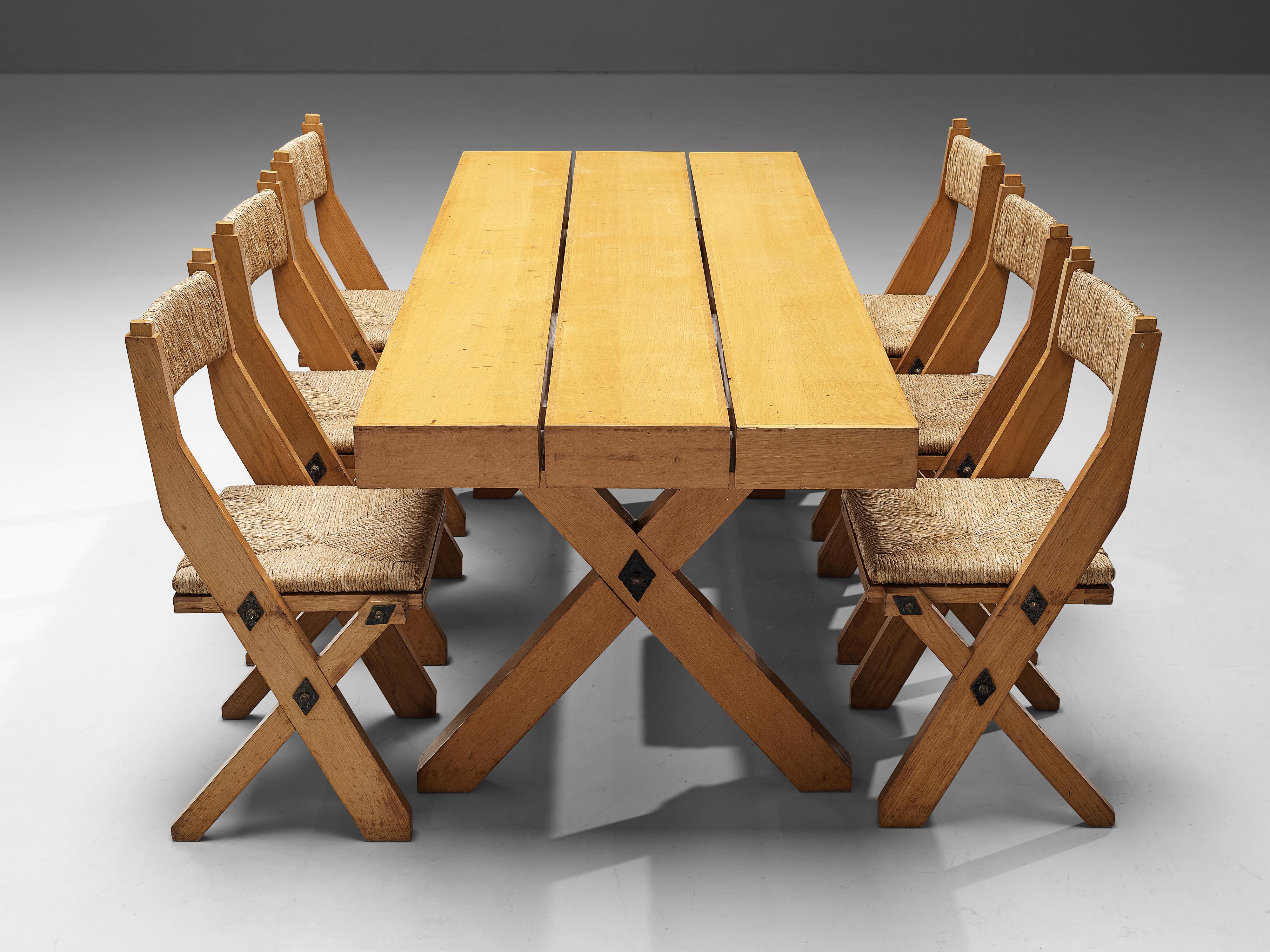 Rustic Italian Oak Cross-Legged Dining Table with Metal For Sale 3