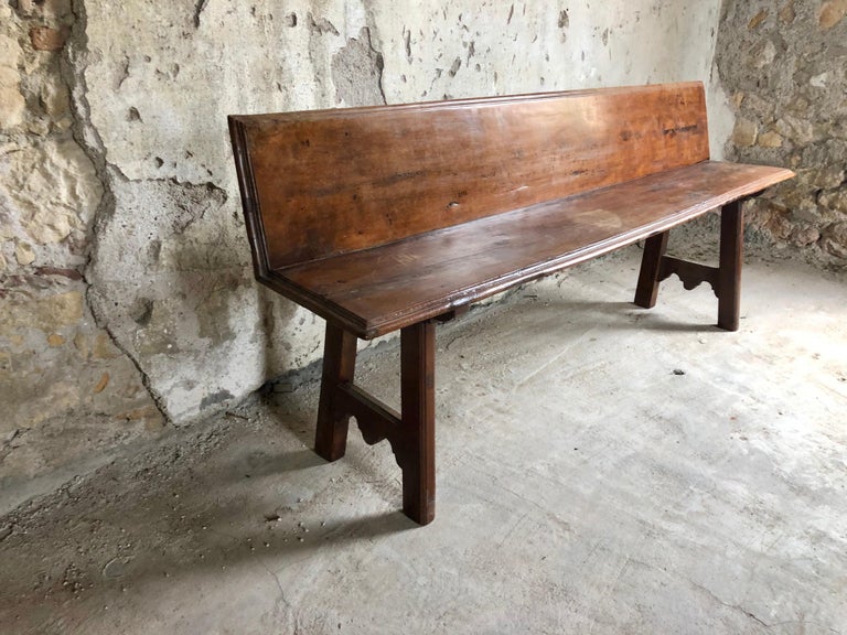 Rustic Italian Vintage Wooden Bench Brown Walnut 1920 Italy For