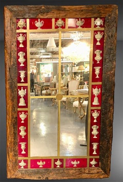 Italian Design, Rustic, Wall Mirror, Wood, Reverse Painted Glass, Italy, 2000s