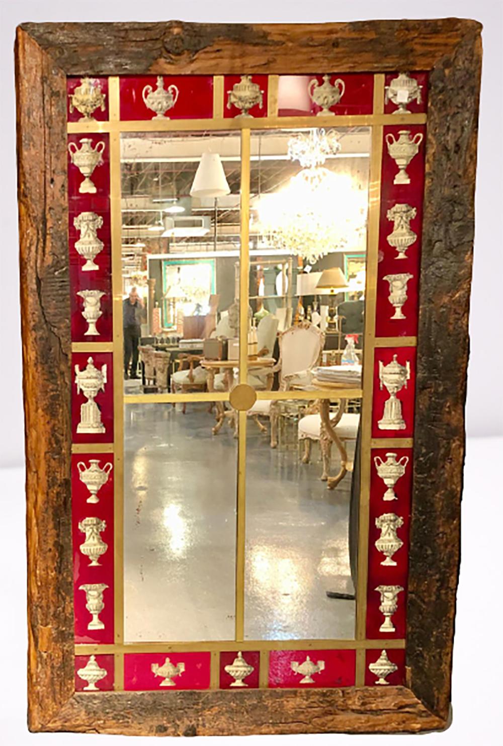 Diseño Italiano, Rústico, Espejo de Pared, Madera, Cristal Pintado al Revés, Italia, Años 2000 Romano clásico en venta