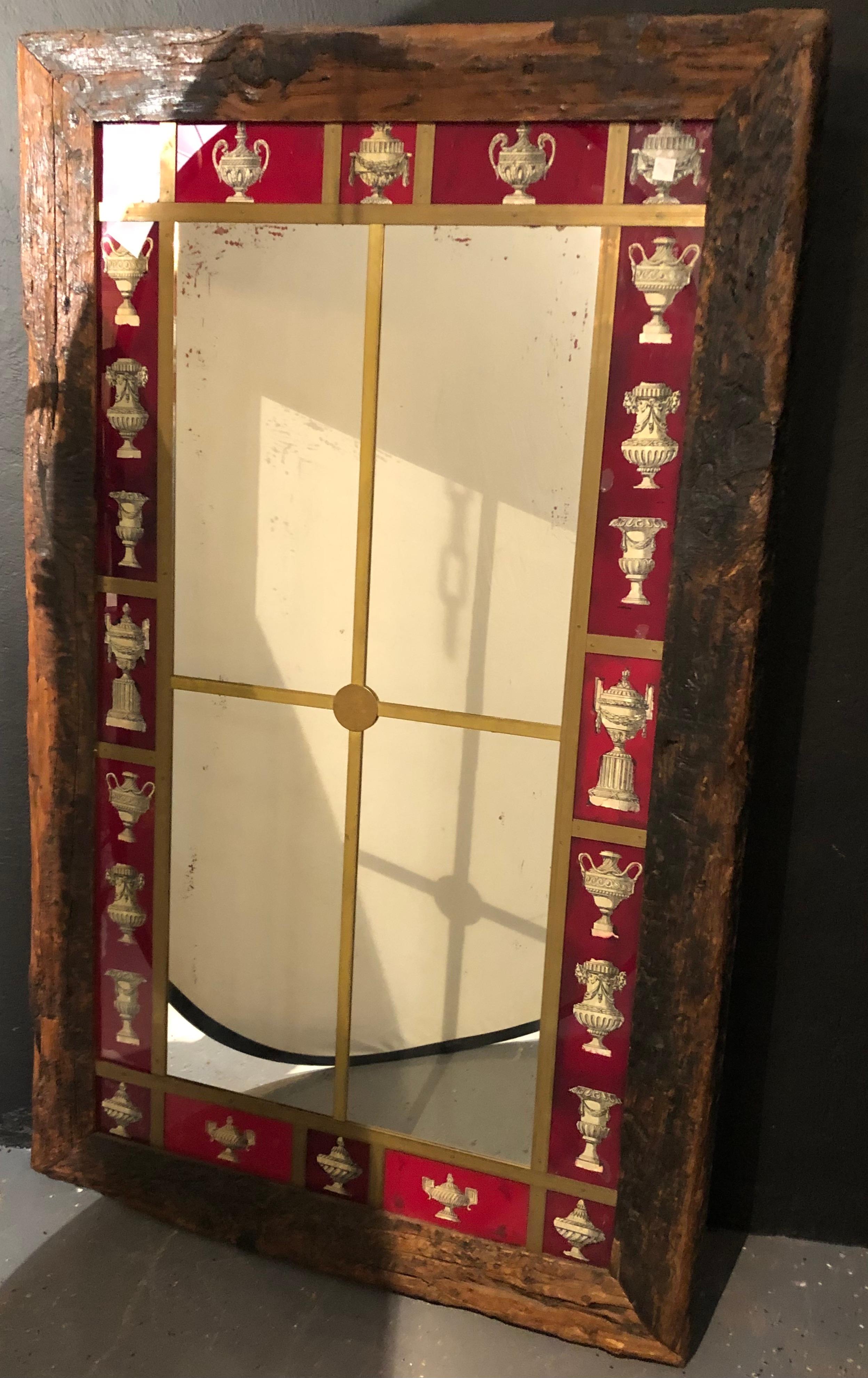 Italian Design, Rustic, Wall Mirror, Wood, Reverse Painted Glass, Italy, 2000s  For Sale 2