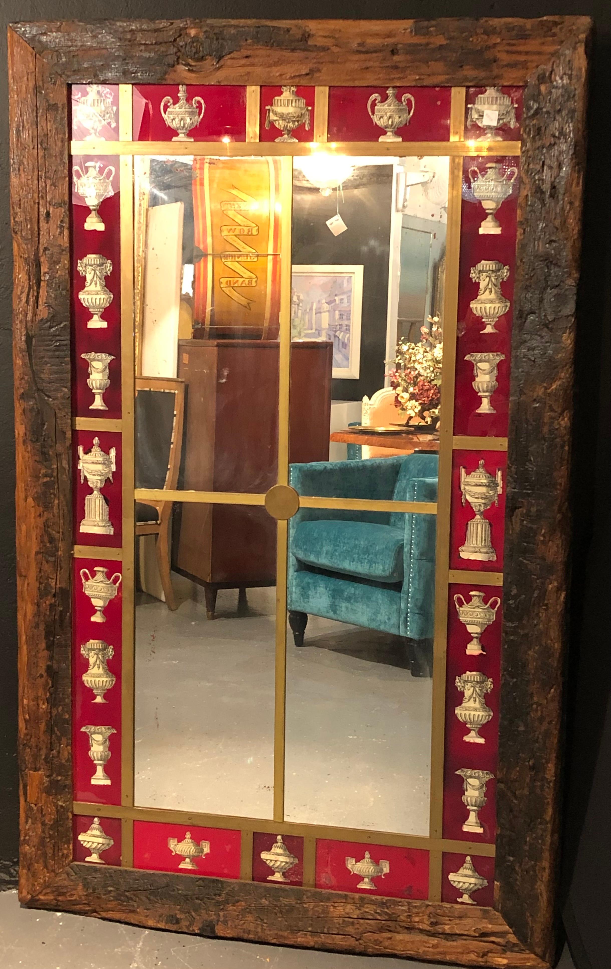 Rustic Italian Wall Mirror with Reverse Painted Classical Vases and Urns For Sale 3