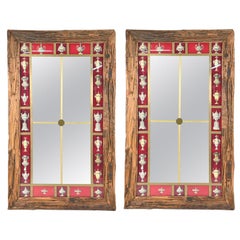 Rustic Italian Wall Mirror with Reverse Painted Classical Vases and Urns