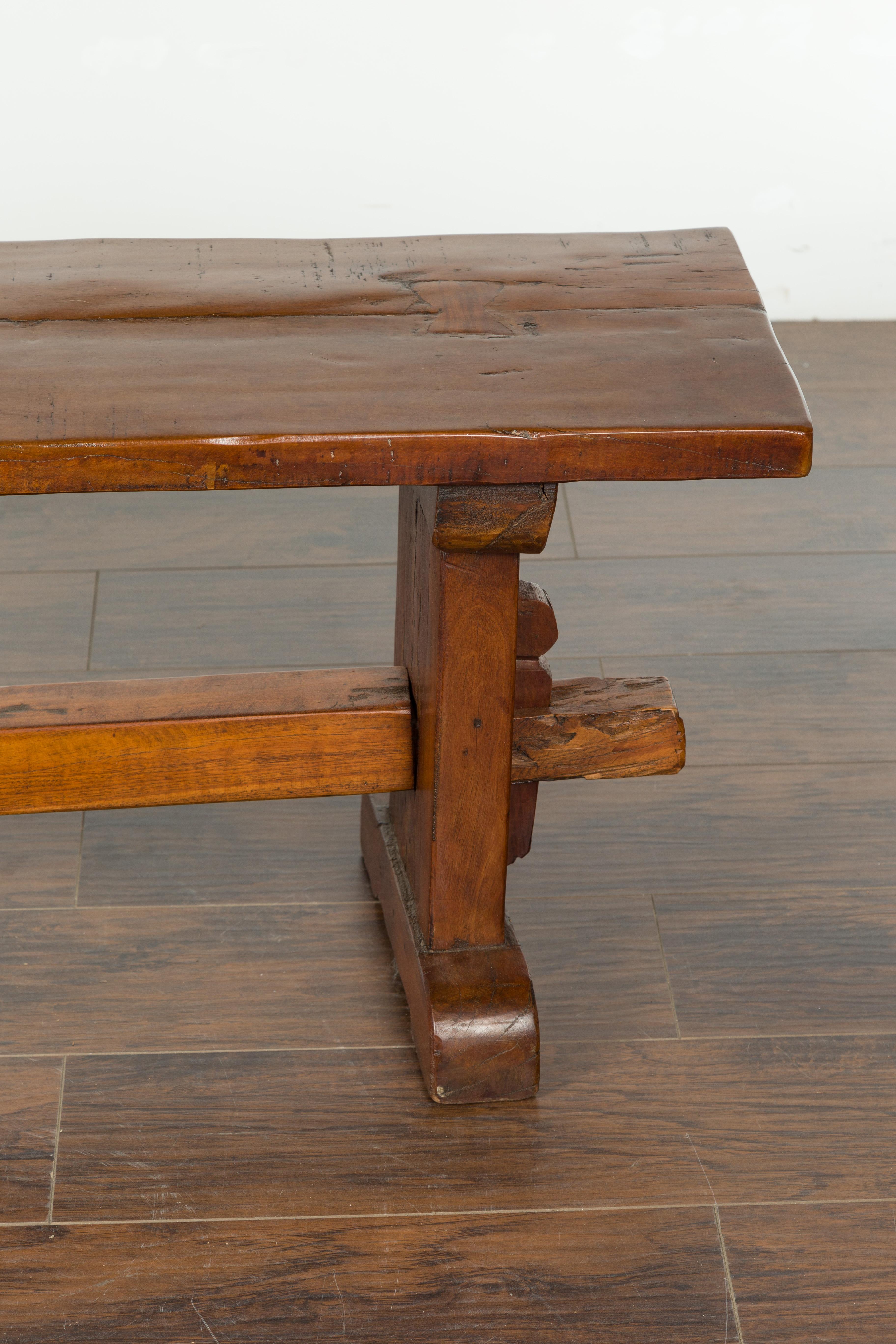 Rustic Italian Walnut Bench with Trestle Base from the Early 19th Century 7