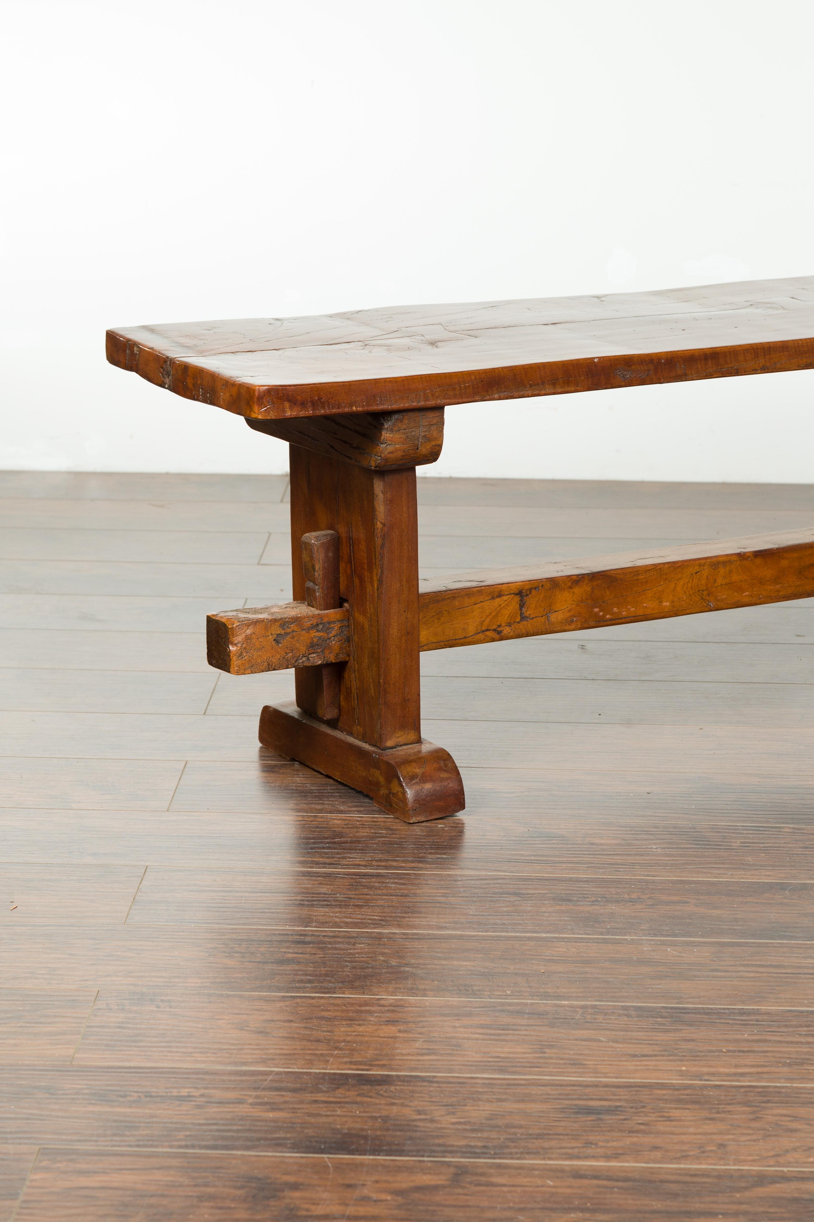 Rustic Italian Walnut Bench with Trestle Base from the Early 19th Century 8
