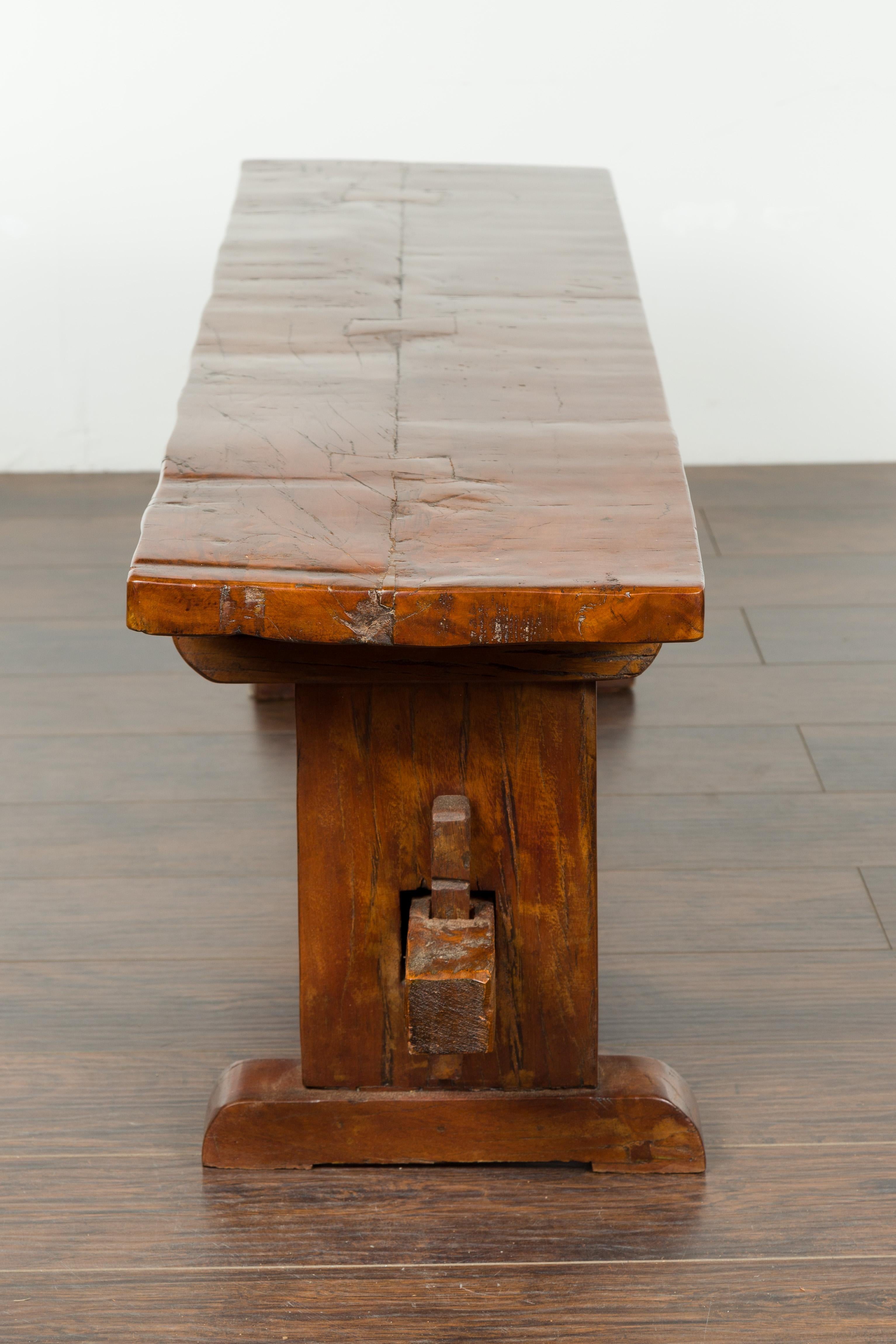 Rustic Italian Walnut Bench with Trestle Base from the Early 19th Century 9