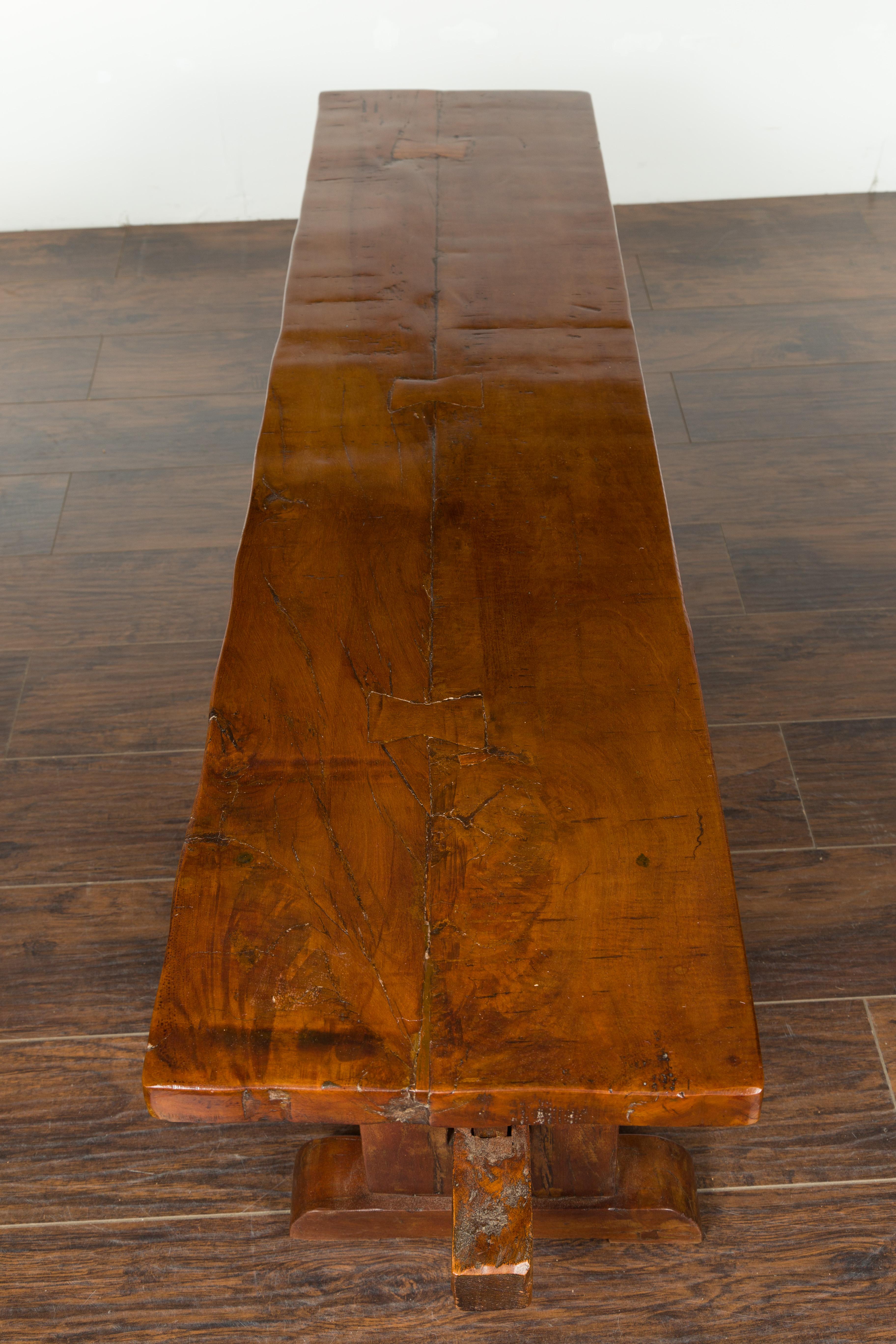 Rustic Italian Walnut Bench with Trestle Base from the Early 19th Century 10