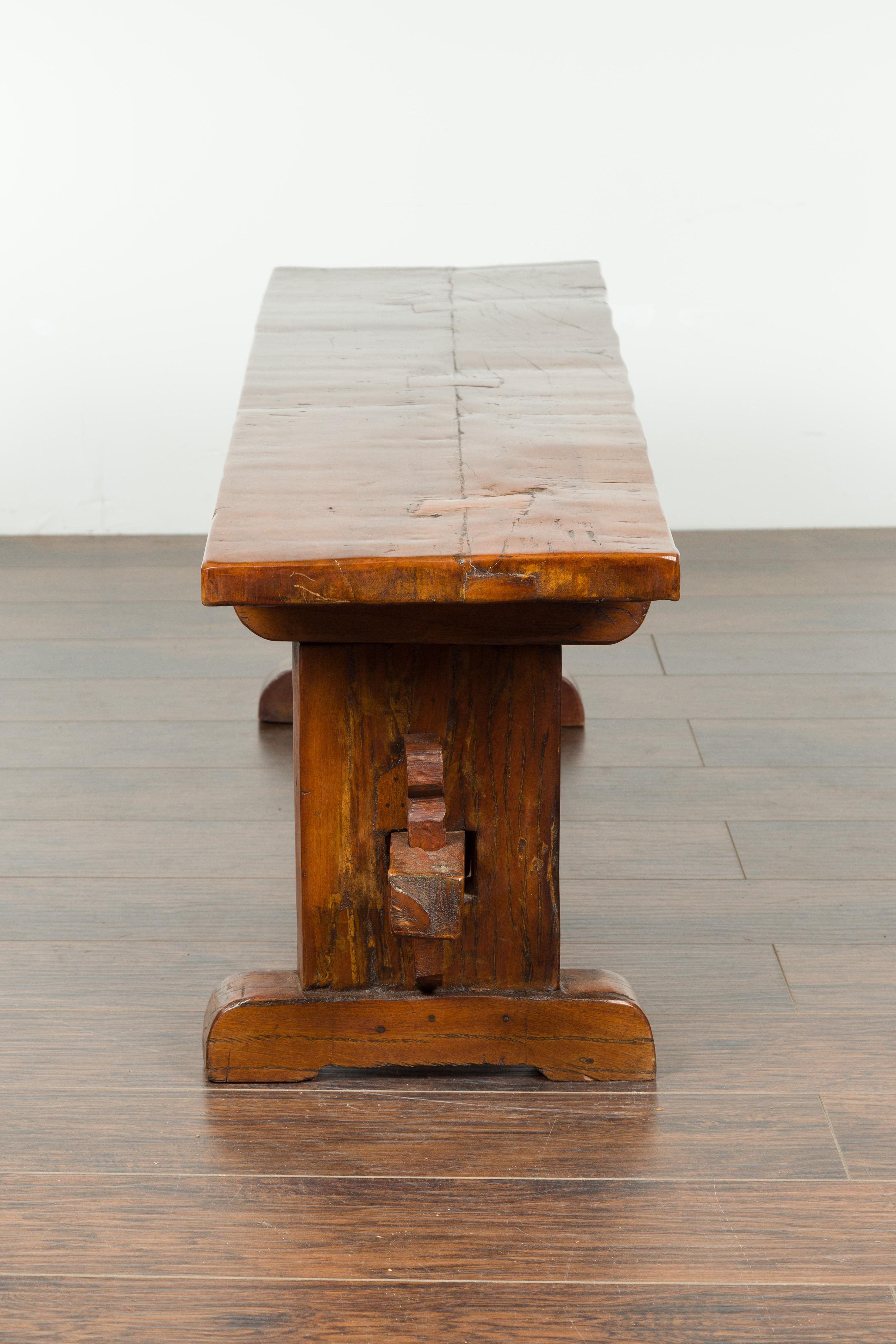 Rustic Italian Walnut Bench with Trestle Base from the Early 19th Century 13