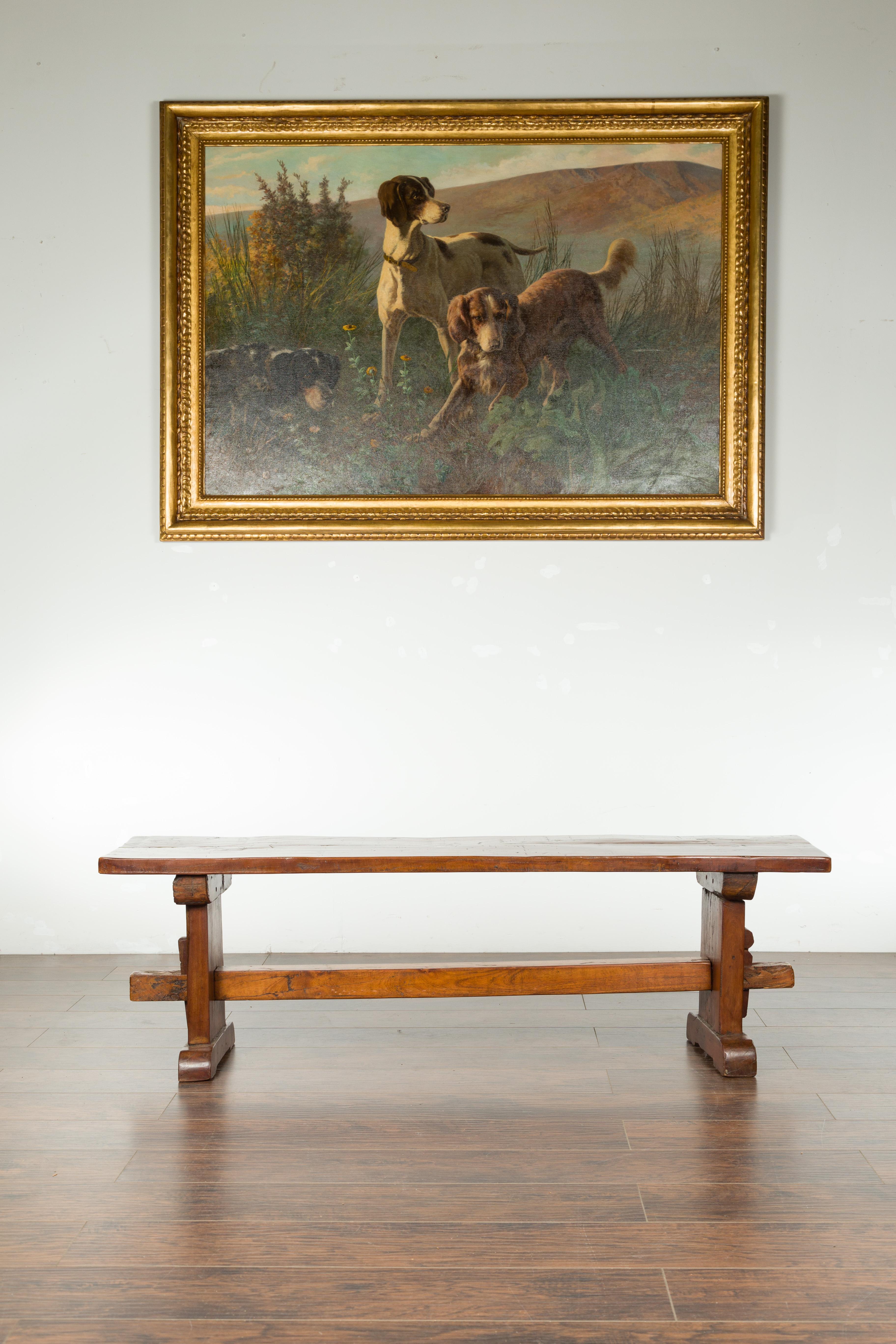 Rustic Italian Walnut Bench with Trestle Base from the Early 19th Century 1