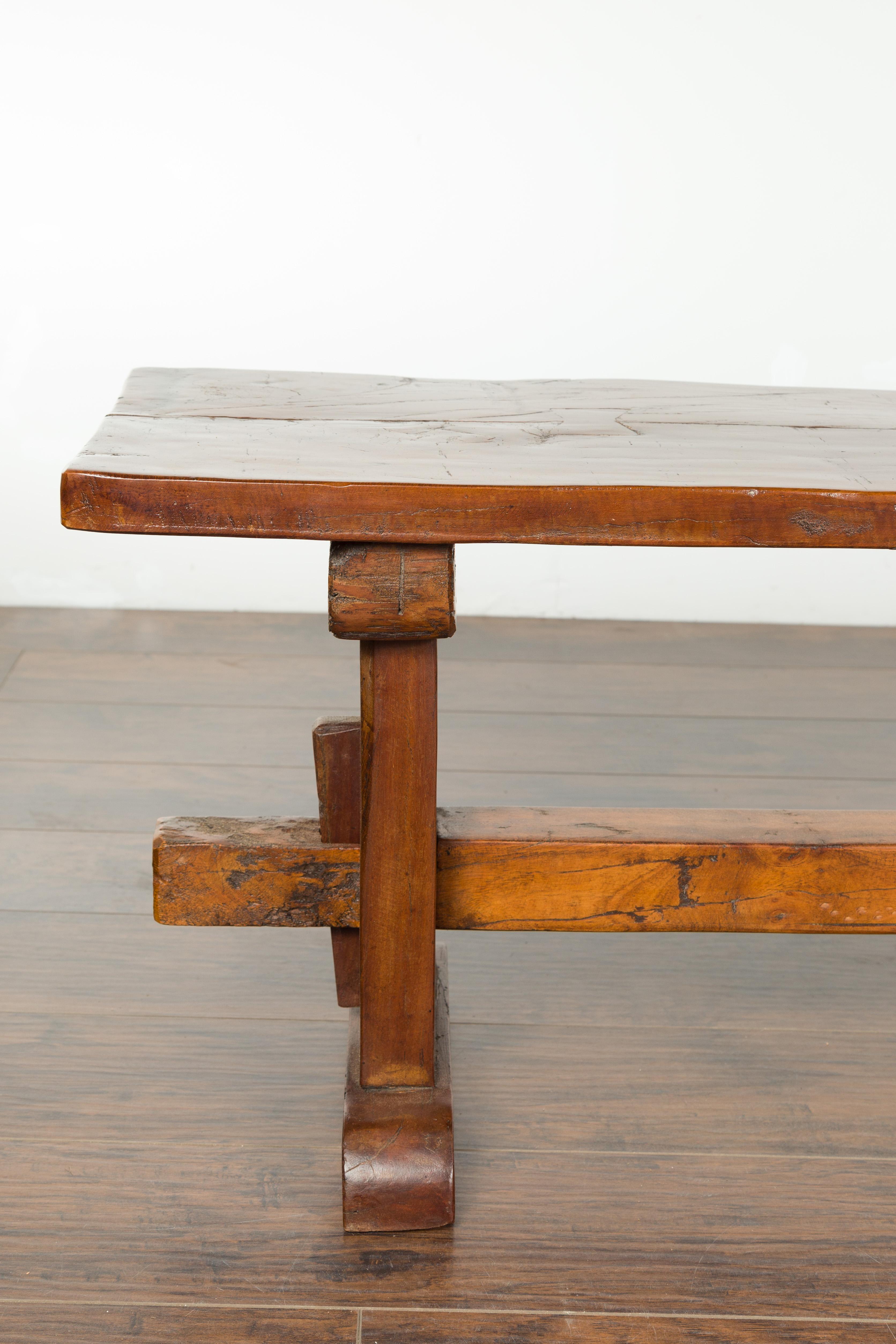 Rustic Italian Walnut Bench with Trestle Base from the Early 19th Century 2
