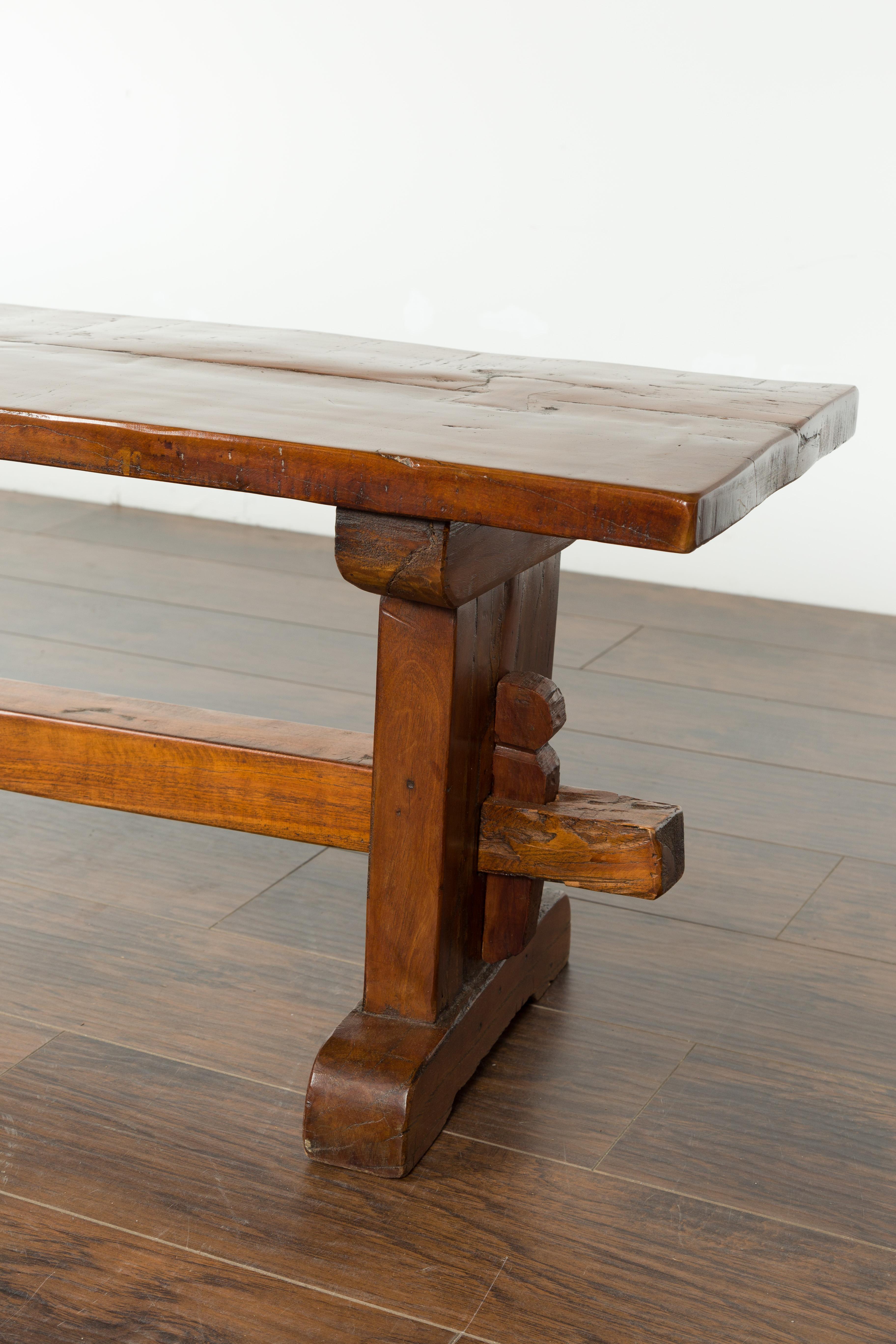 Rustic Italian Walnut Bench with Trestle Base from the Early 19th Century 3
