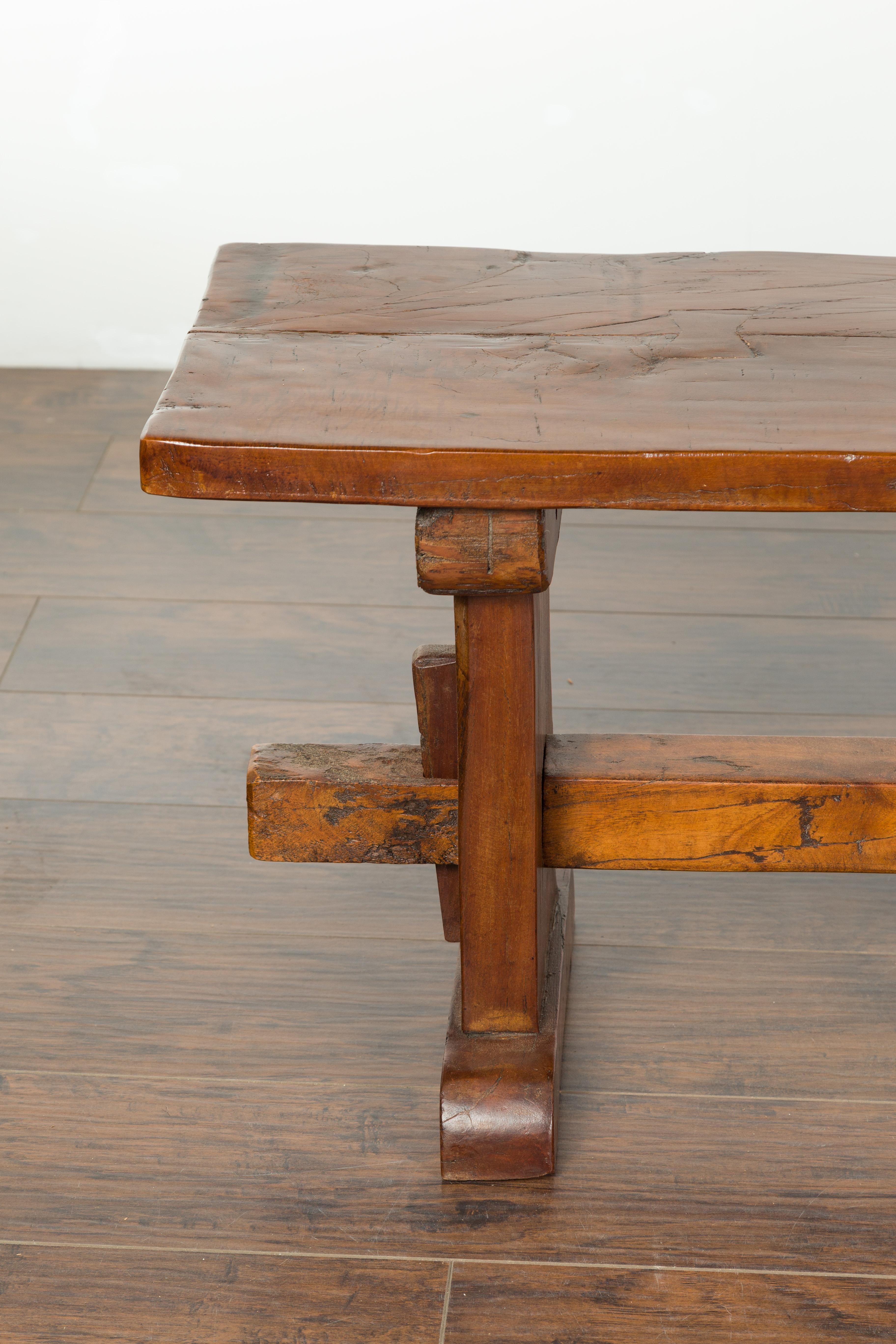 Rustic Italian Walnut Bench with Trestle Base from the Early 19th Century 6