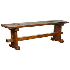 Rustic Italian Walnut Bench with Trestle Base from the Early 19th Century