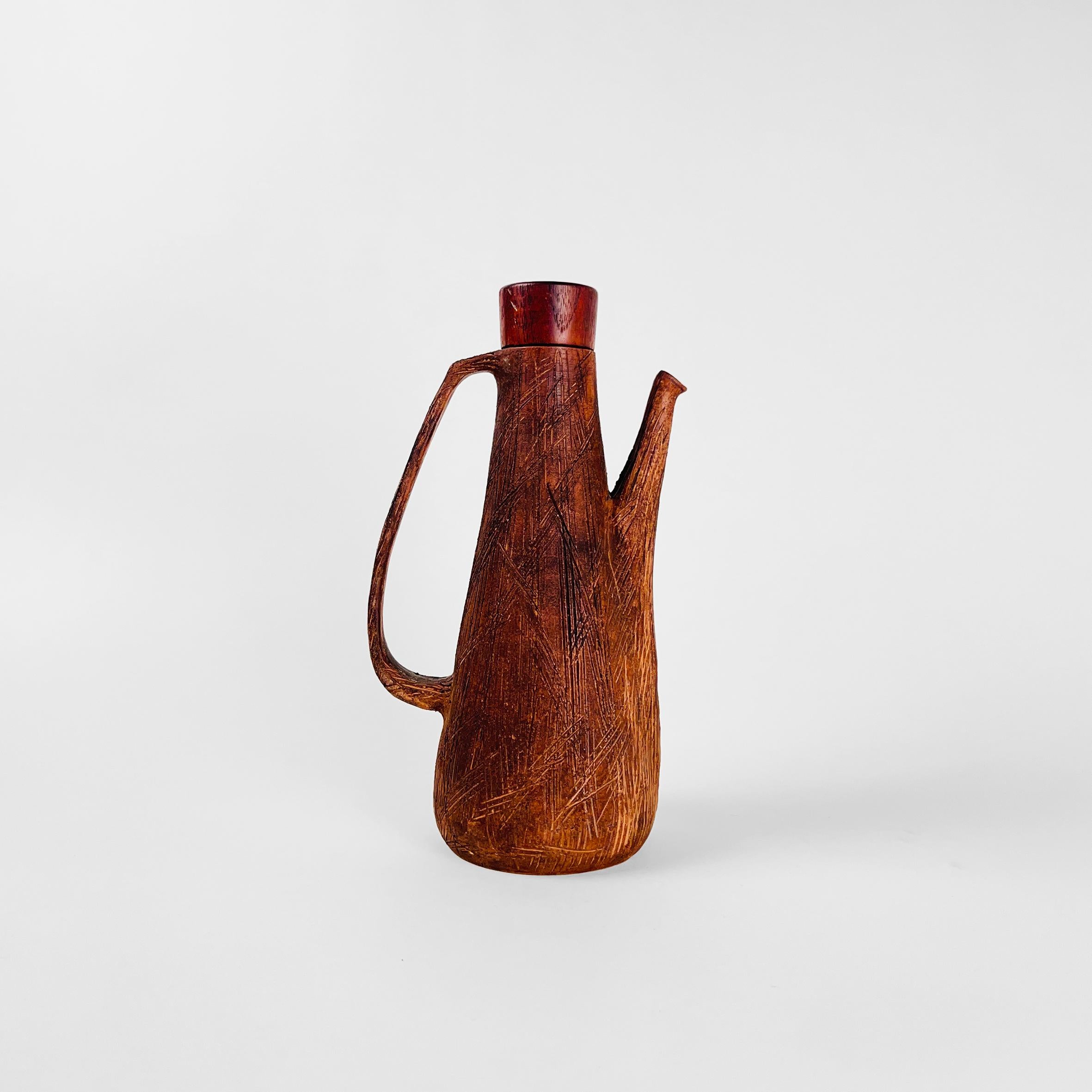Mid-Century Modern Rustic Japanese Pitcher with Wooden Lid For Sale
