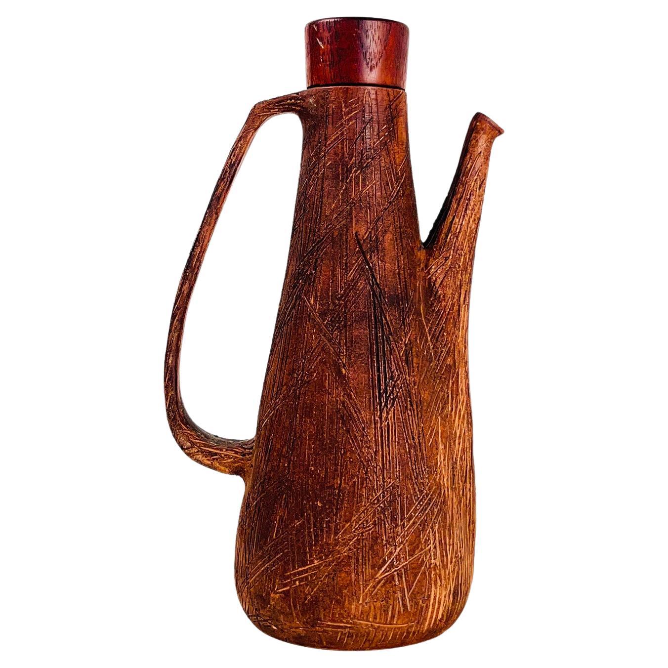 Rustic Japanese Pitcher with Wooden Lid For Sale