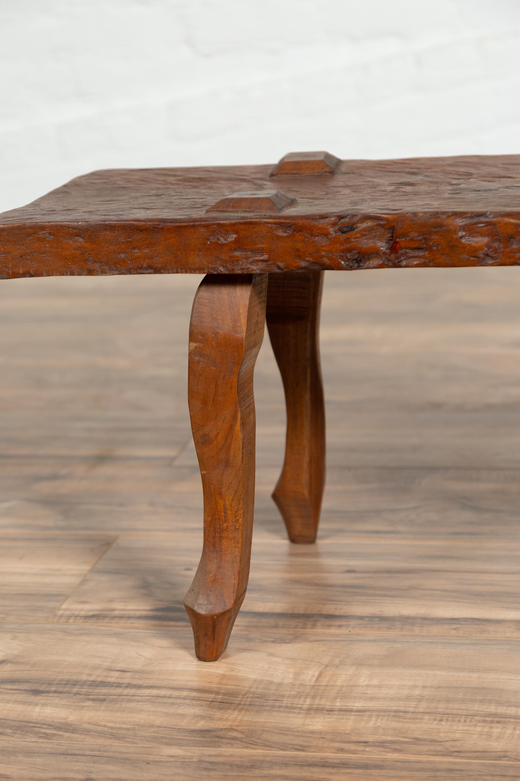 Rustic Javanese Freeform Low Bench Made of Antique Reclaimed Teak Textured Wood In Good Condition In Yonkers, NY