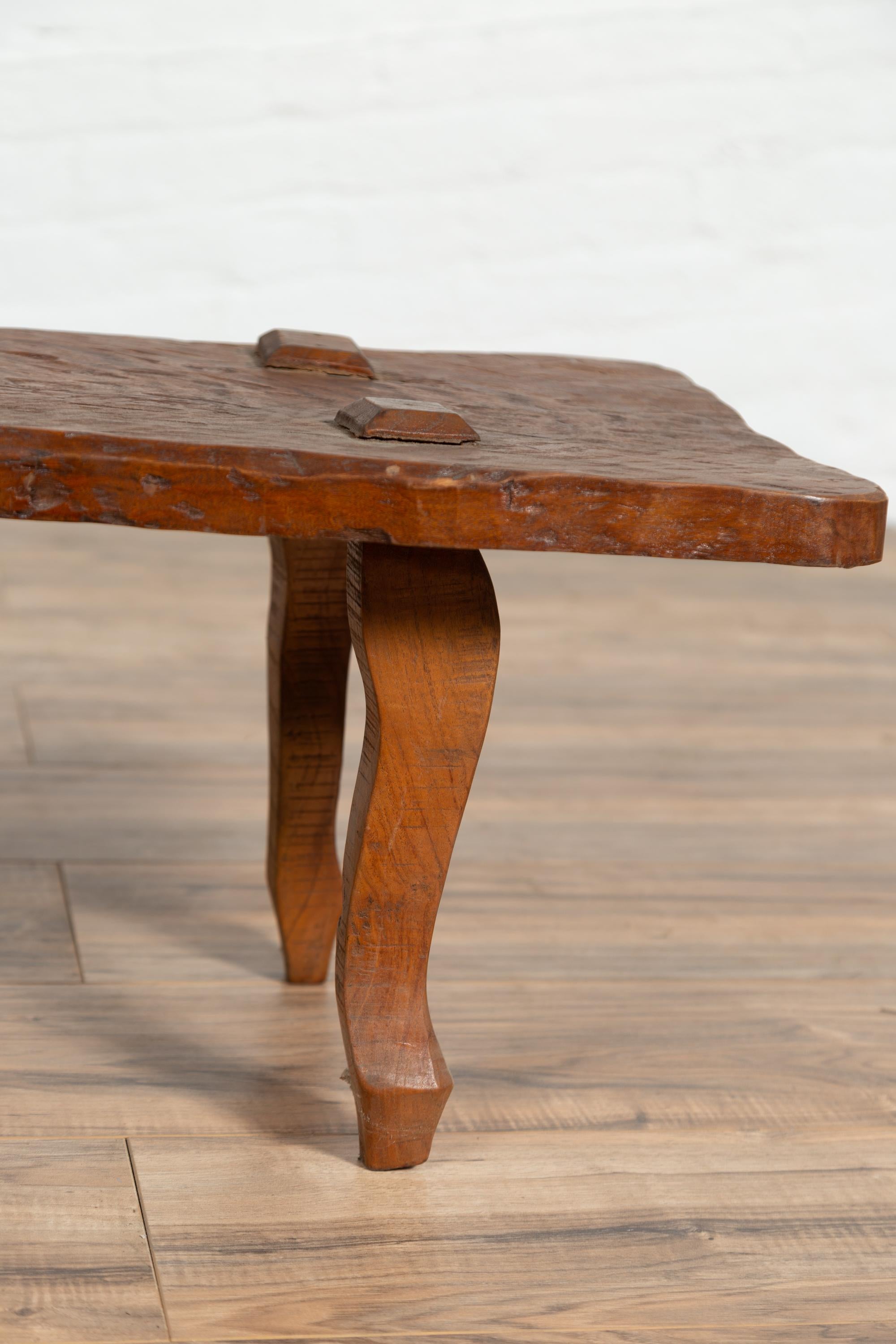 20th Century Rustic Javanese Freeform Low Bench Made of Antique Reclaimed Teak Textured Wood