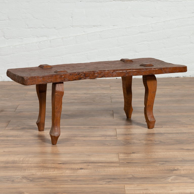 Rustic Javanese Freeform Low Bench Made Of Antique Reclaimed Teak
