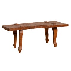 Rustic Javanese Freeform Low Bench Made of Antique Reclaimed Teak Textured Wood