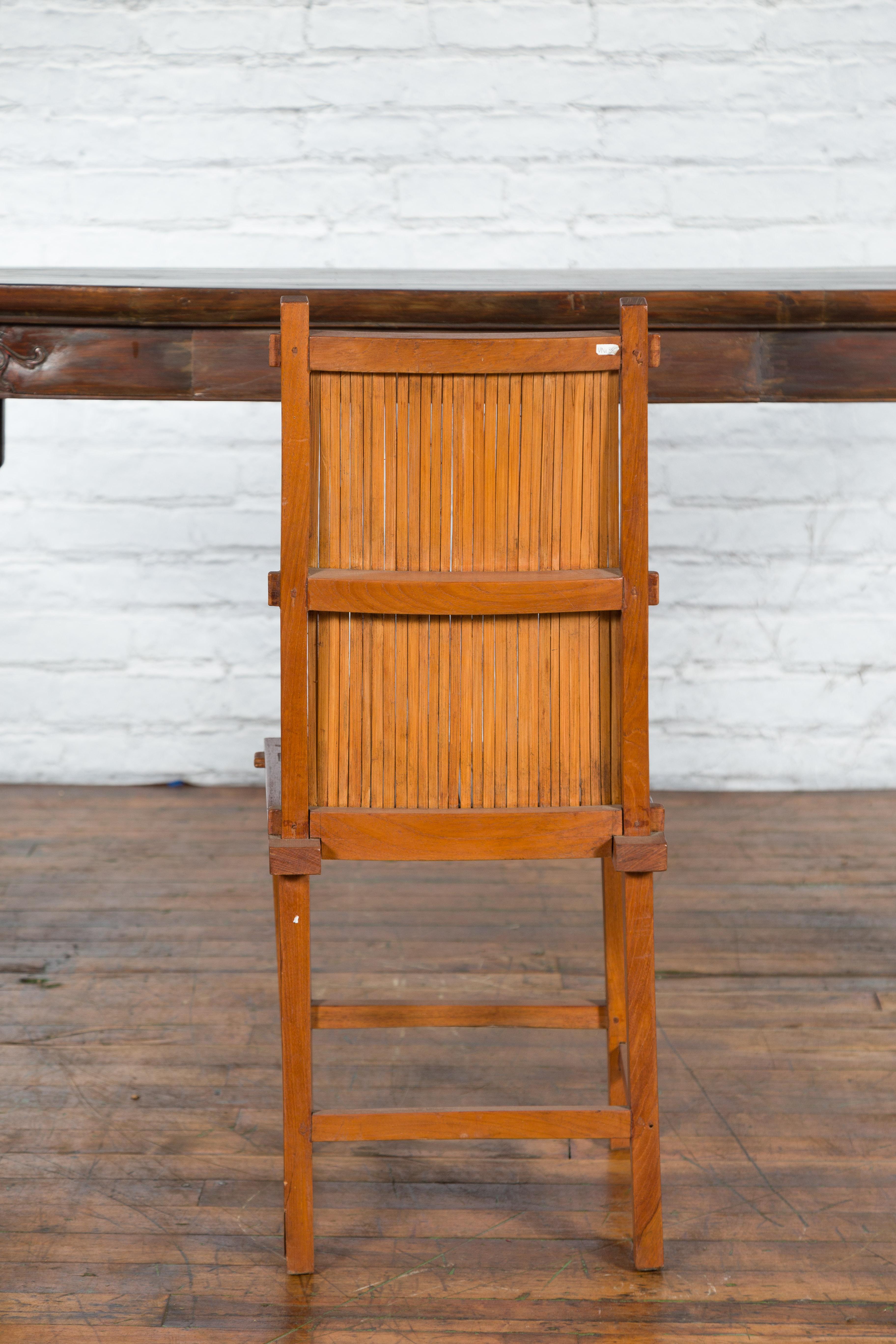 Rustic Javanese Vintage Wooden Side Chair with Slatted Bamboo Back and Seat For Sale 10