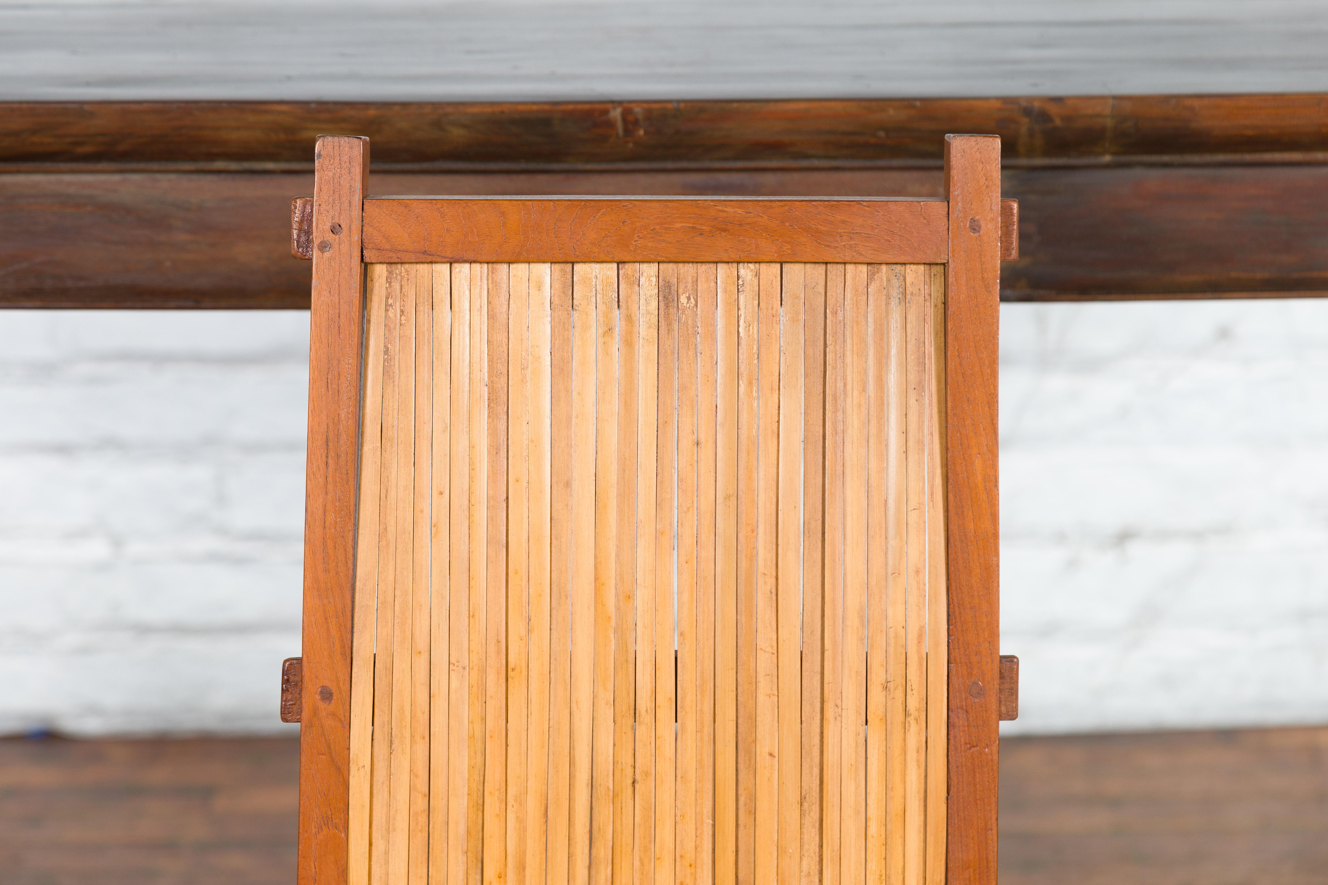 Rustic Javanese Vintage Wooden Side Chair with Slatted Bamboo Back and Seat For Sale 1