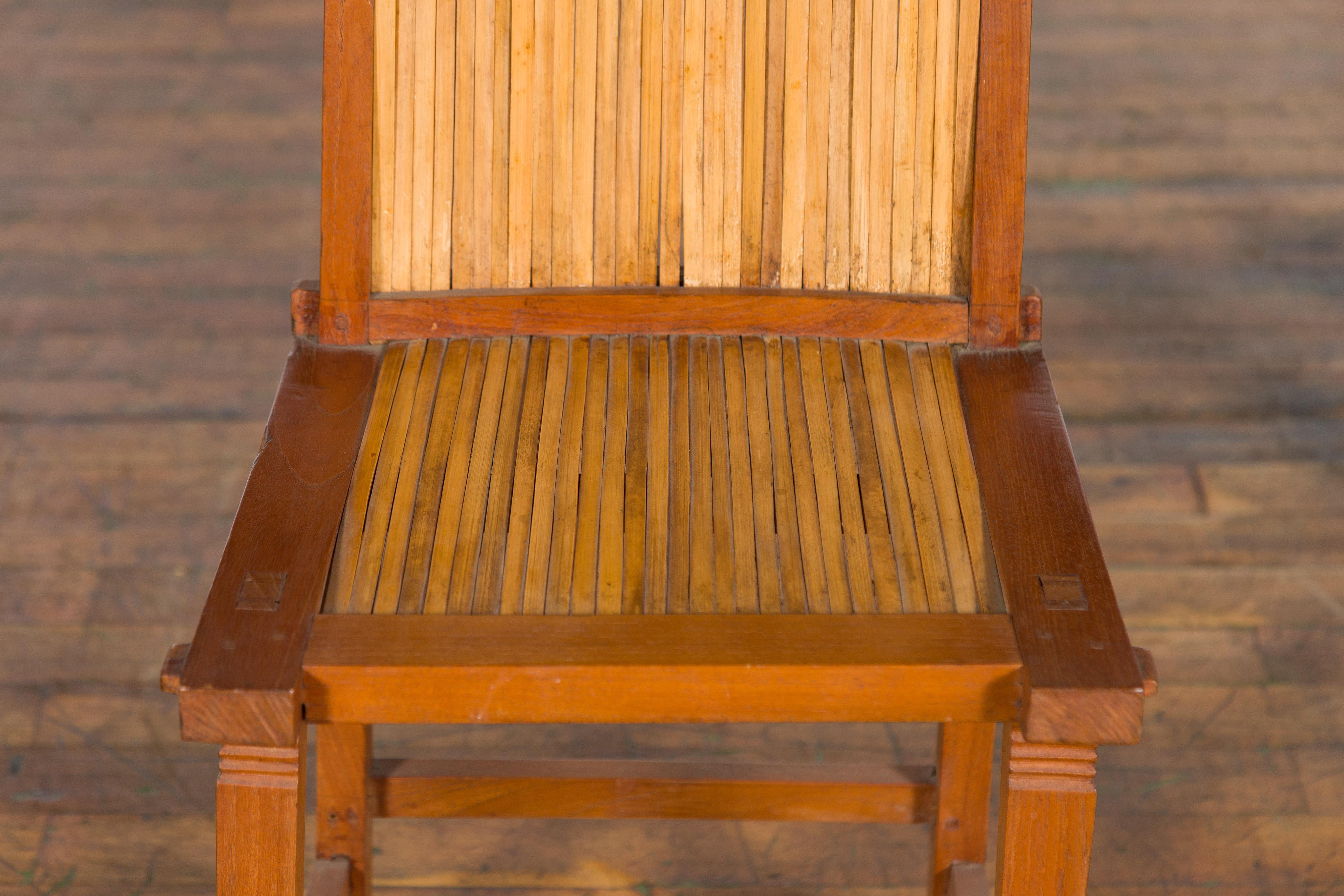 Rustic Javanese Vintage Wooden Side Chair with Slatted Bamboo Back and Seat For Sale 2