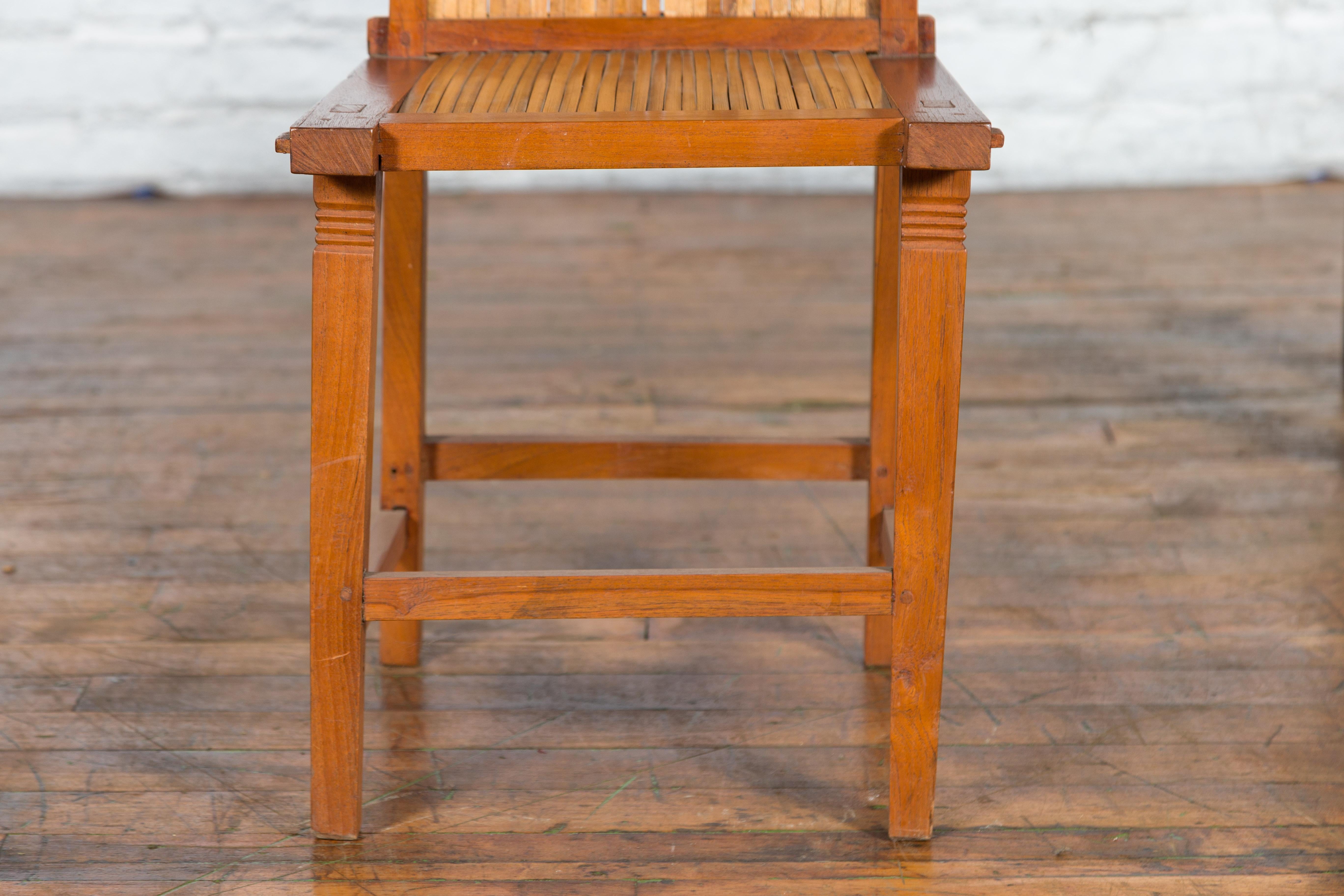 Rustic Javanese Vintage Wooden Side Chair with Slatted Bamboo Back and Seat For Sale 3