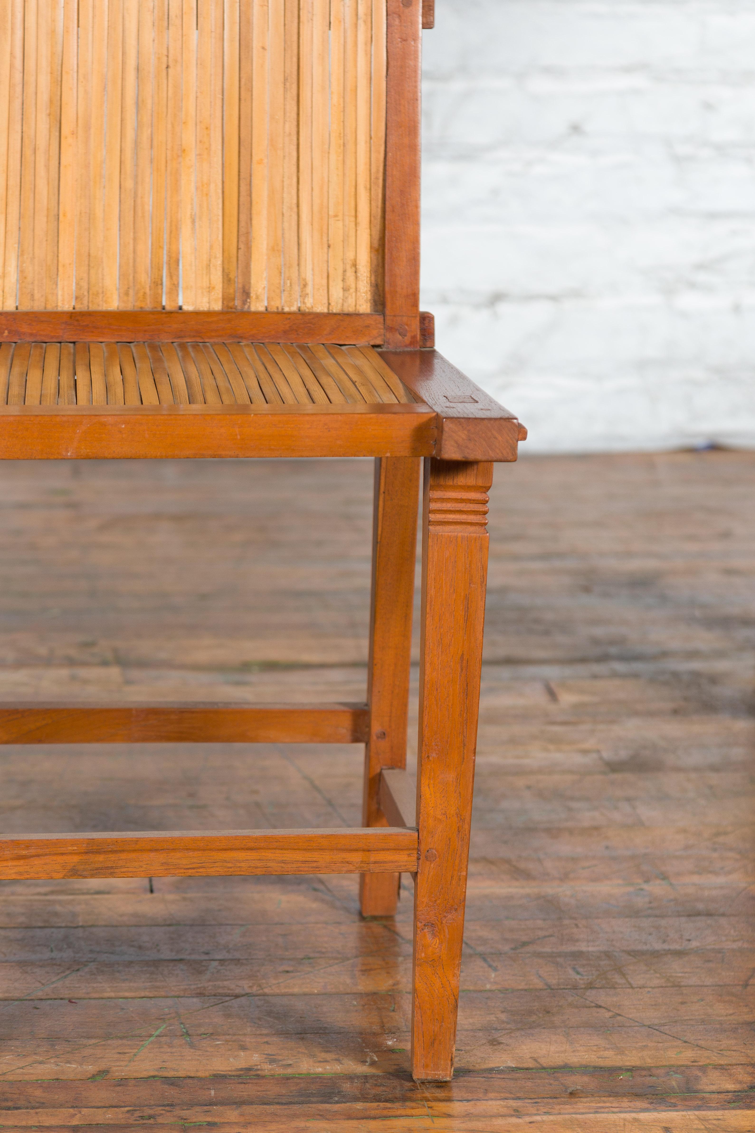 Rustic Javanese Vintage Wooden Side Chair with Slatted Bamboo Back and Seat For Sale 5