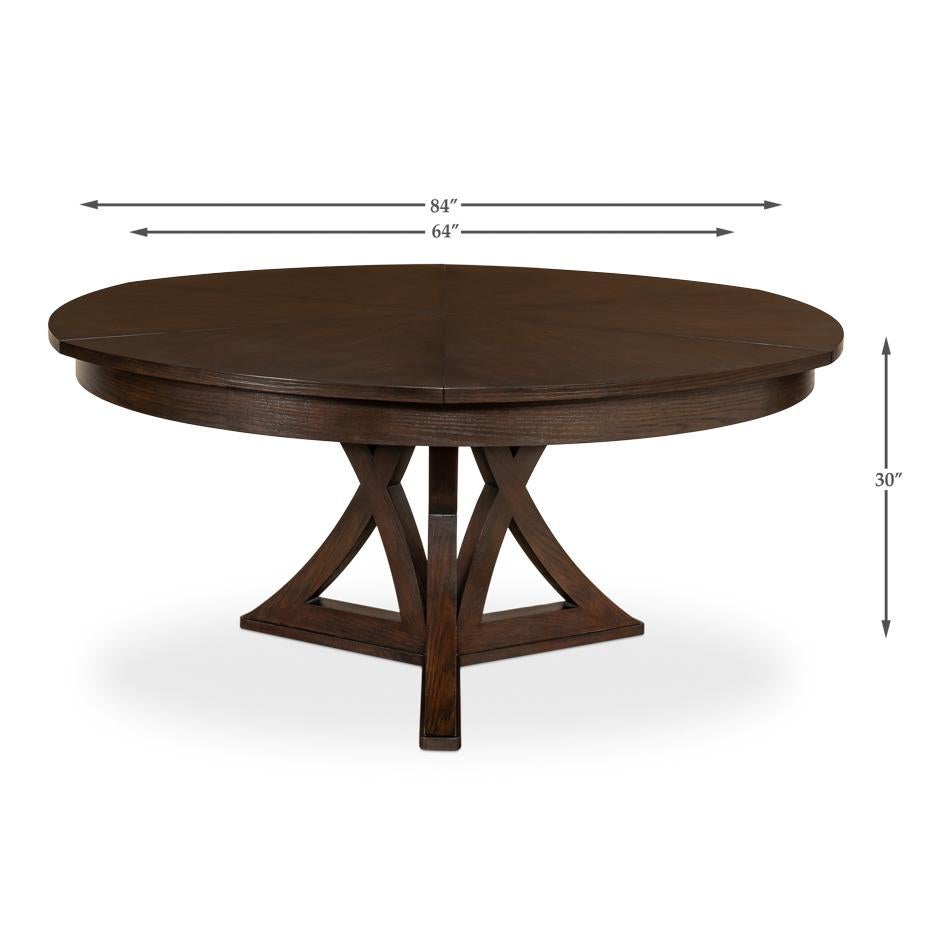 Rustic Round Dining Table, Burnt Brown Oak For Sale 2