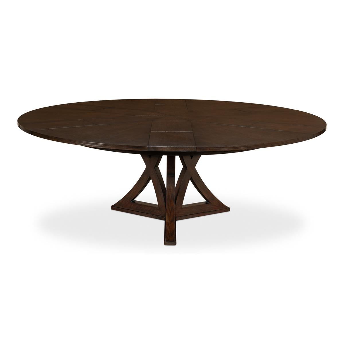 XXIe siècle et contemporain Table de salle à manger ronde rustique en chêne brun brûlé en vente