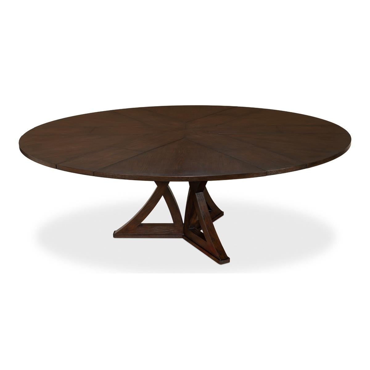Rustic Round Dining Table, Burnt Brown Oak In New Condition For Sale In Westwood, NJ