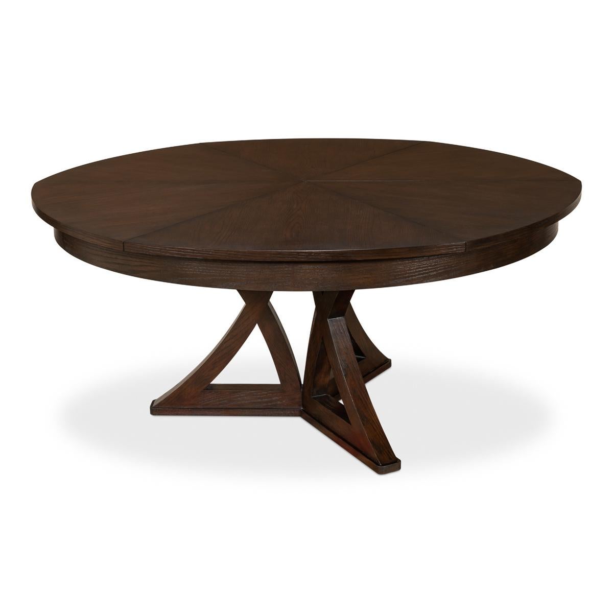 Contemporary Rustic Round Dining Table, Burnt Brown Oak For Sale