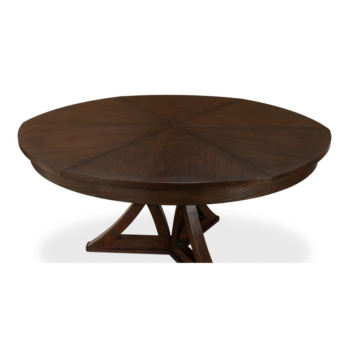 Wood Rustic Round Dining Table, Burnt Brown Oak For Sale