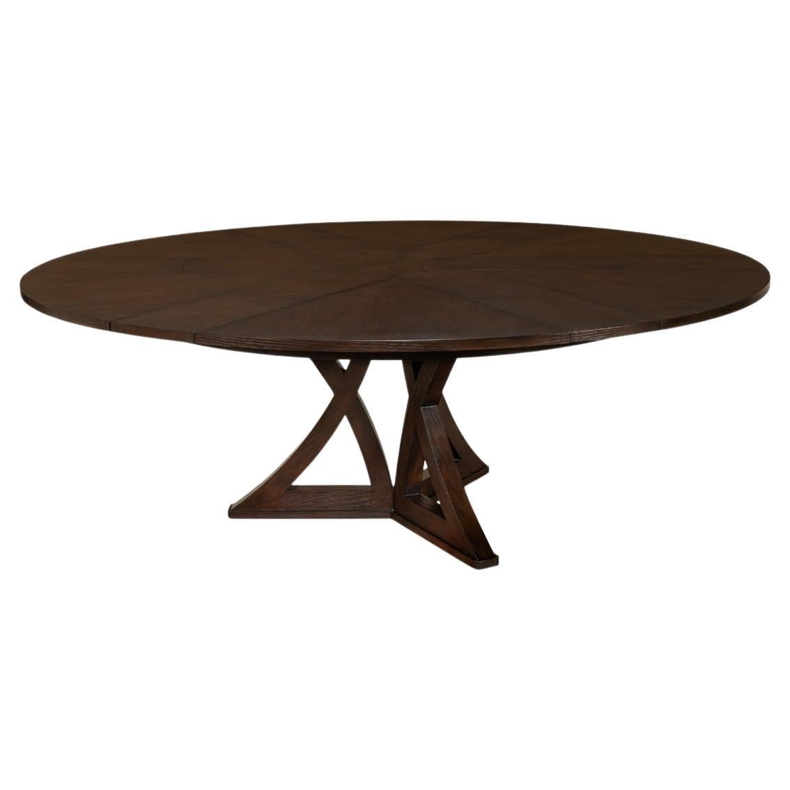 Table de salle à manger ronde rustique en chêne brun brûlé