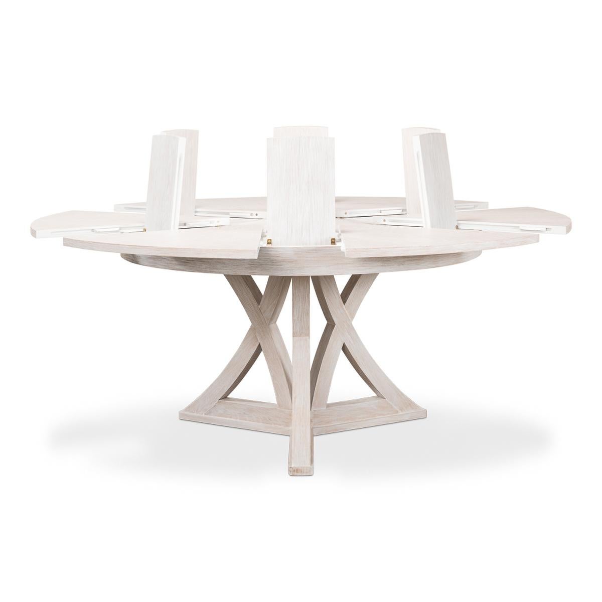 white washed round dining table