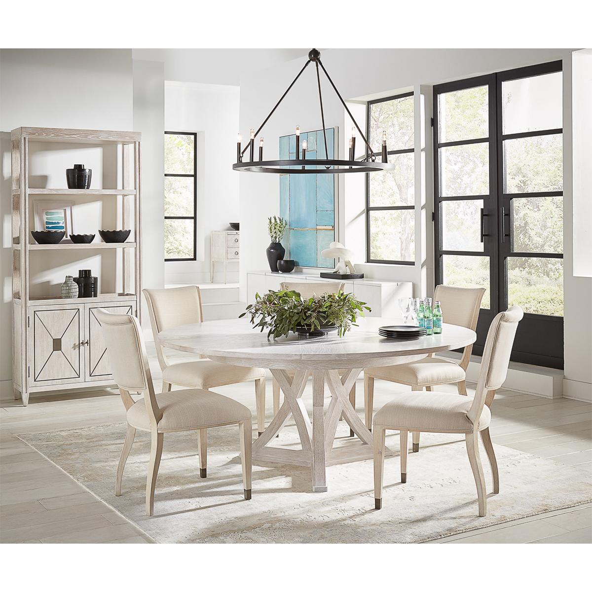 Contemporary Rustic Round Dining Table - Whitewash White For Sale