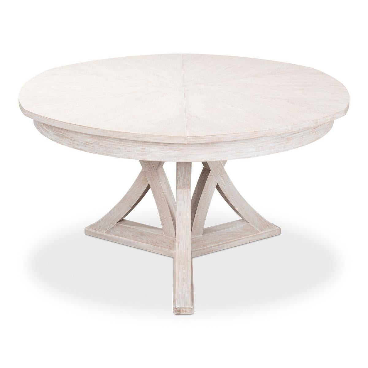 Wood Rustic Round Dining Table - Whitewash White For Sale