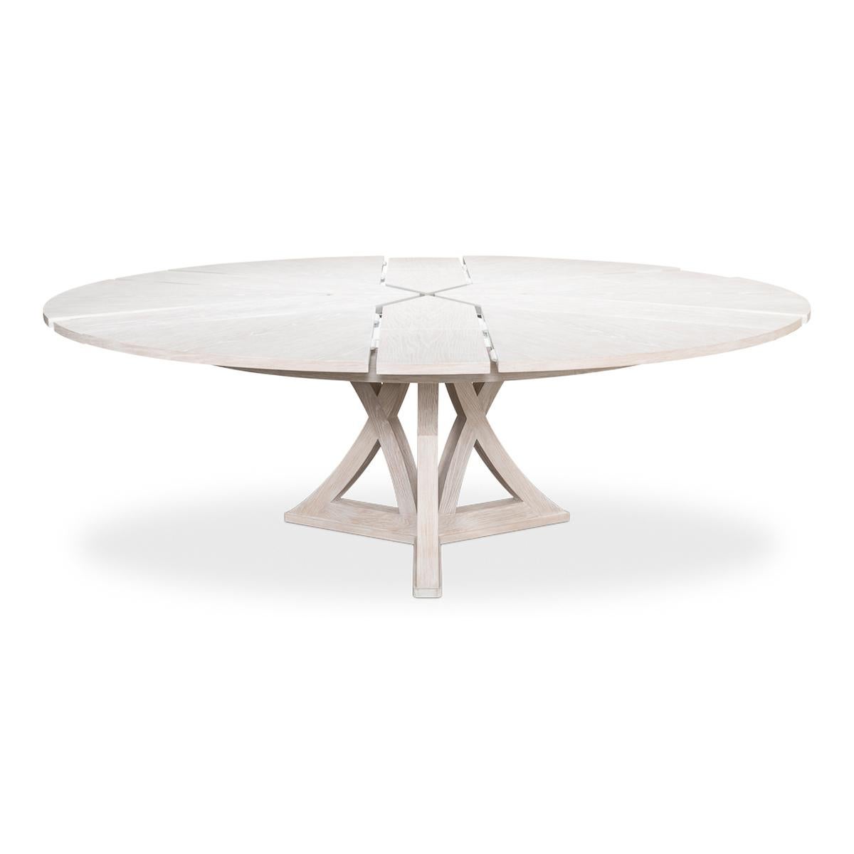 whitewashed round dining table