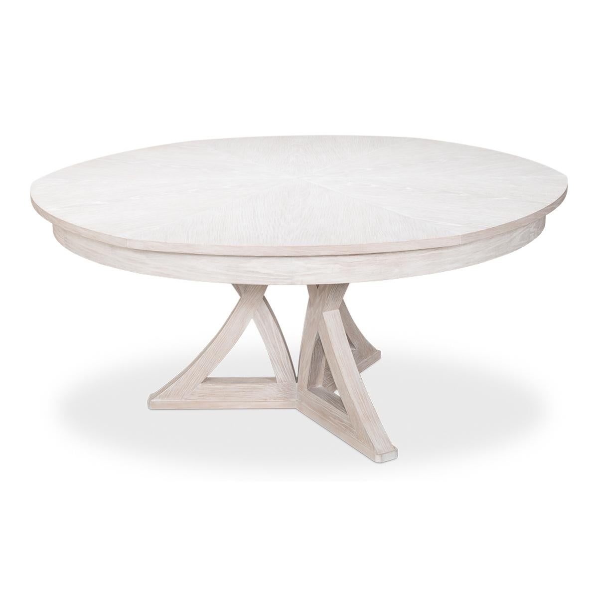 Contemporary Rustic Round Dining Table, Whitewash White For Sale