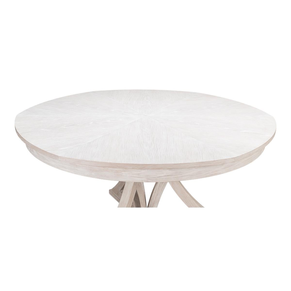Oak Rustic Round Dining Table, Whitewash White For Sale